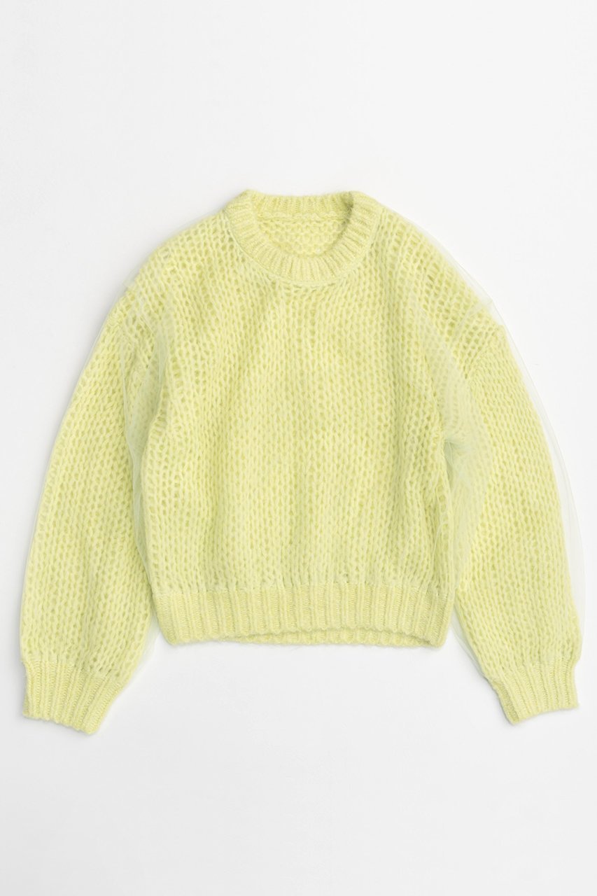 【メゾンスペシャル/MAISON SPECIAL】のTulle Layered Low Gauge Reversible Knit Pullover/チュールレイヤーローゲージリバーシブルプルオーバーニット インテリア・キッズ・メンズ・レディースファッション・服の通販 founy(ファニー) 　ファッション　Fashion　レディースファッション　Fashion for Women　トップス・カットソー　Cut & Sew Tops　ニット　Knit Tops & Sweaters　カジュアルプルオーバー・ニットトップス　Pullovers & Knit Tops / Casual Pullovers　カーディガン　Cardigan, Knitwear　ギャザー　Gathered, Ruffled　チュール　Tulip, Tulip Motif　手編み　Hand-Knitted, Handmade Knit　バランス　Balance, Style Balance　フェミニン　Feminine, Girly　ブラウジング　Blouson Silhouette, Cinched Waist　ボトム　Bottoms, Lower Wear　リバーシブル　Reversible, Two-Sided　LIME(ライム)|ID: prp329100004054632 ipo3291000000032930957
