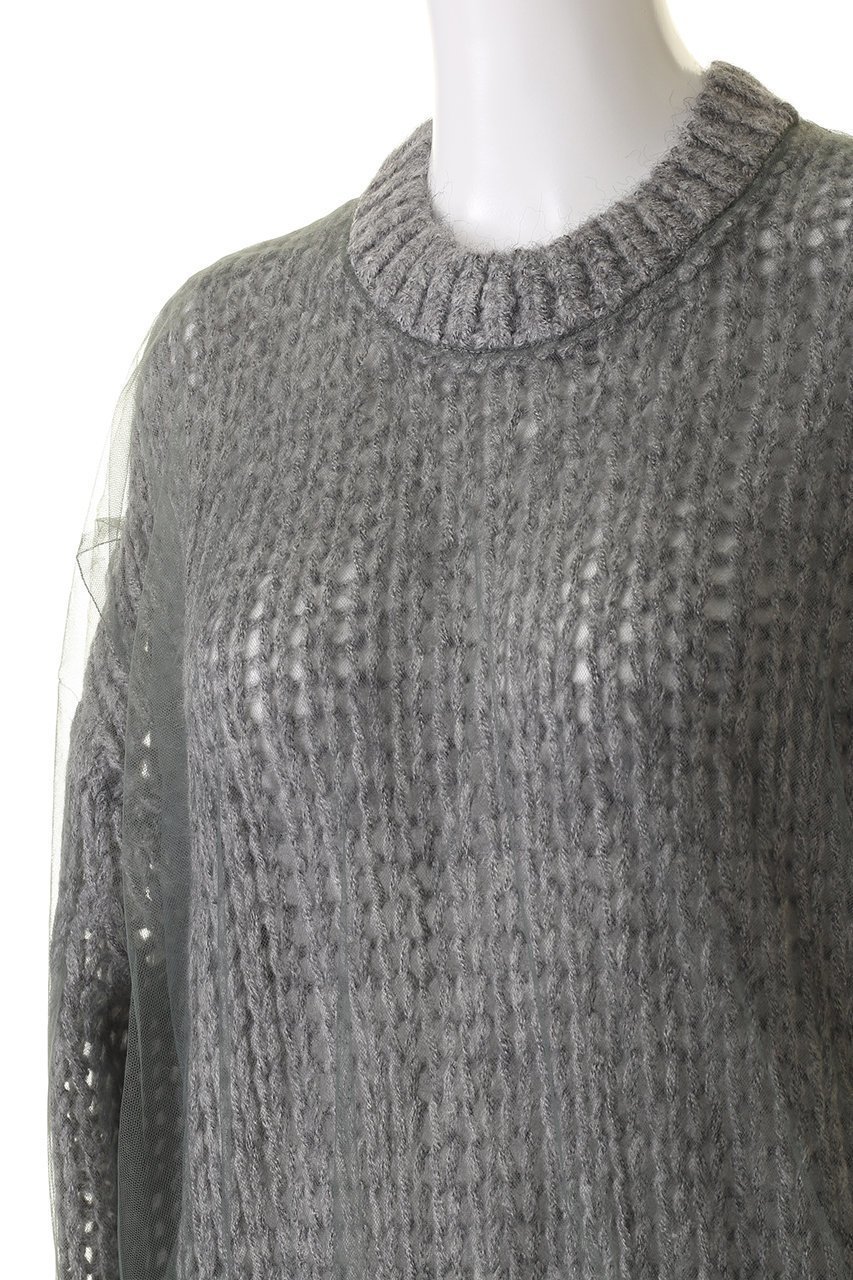 【メゾンスペシャル/MAISON SPECIAL】のTulle Layered Low Gauge Reversible Knit Pullover/チュールレイヤーローゲージリバーシブルプルオーバーニット 人気、トレンドファッション・服の通販 founy(ファニー) 　ファッション　Fashion　レディースファッション　Fashion for Women　トップス・カットソー　Cut & Sew Tops　ニット　Knit Tops & Sweaters　カジュアルプルオーバー・ニットトップス　Pullovers & Knit Tops / Casual Pullovers　カーディガン　Cardigan, Knitwear　ギャザー　Gathered, Ruffled　チュール　Tulip, Tulip Motif　手編み　Hand-Knitted, Handmade Knit　バランス　Balance, Style Balance　フェミニン　Feminine, Girly　ブラウジング　Blouson Silhouette, Cinched Waist　ボトム　Bottoms, Lower Wear　リバーシブル　Reversible, Two-Sided　other-5|ID: prp329100004054632 ipo3291000000032930995