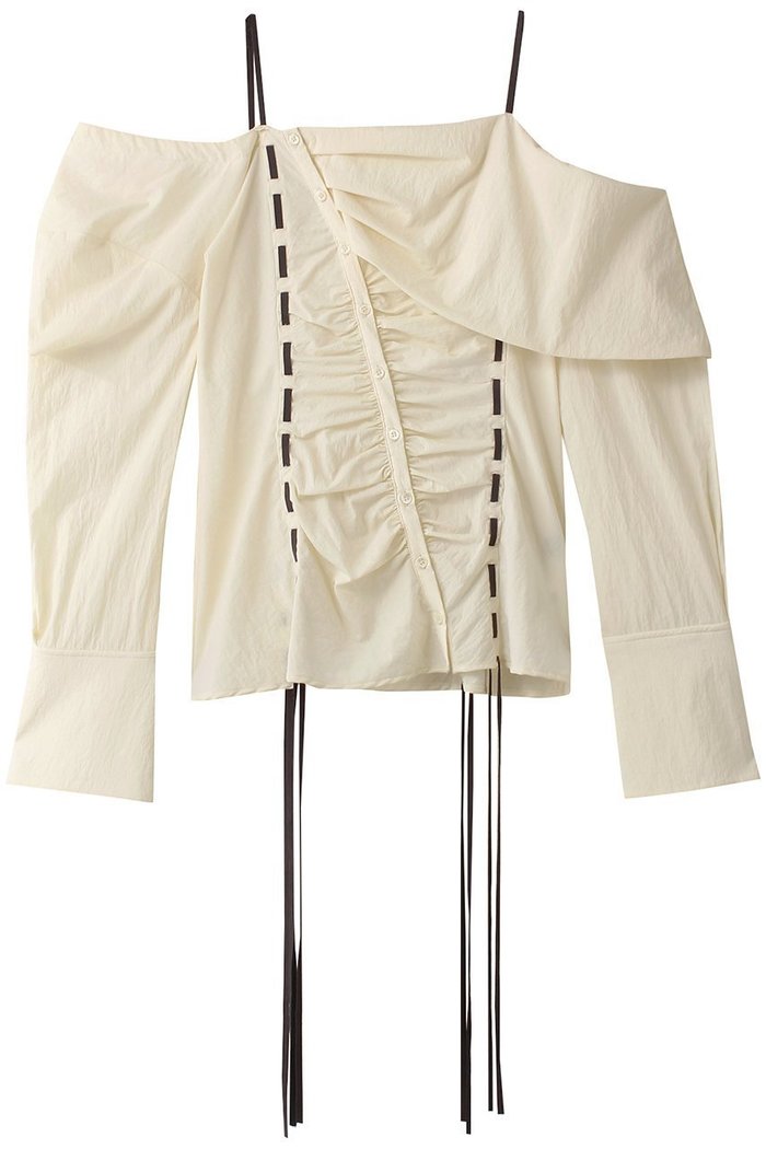 【メゾンスペシャル/MAISON SPECIAL】のAsymmetry Ribbon Off Shoulder Blouse/アシンメトリーリボンオフショルブラウス インテリア・キッズ・メンズ・レディースファッション・服の通販 founy(ファニー) https://founy.com/ ファッション Fashion レディースファッション Fashion for Women トップス・カットソー Cut & Sew Tops シャツ・ブラウス・オフィスカジュアル Elegant Blouses & Button-Ups アシンメトリー Asymmetrical Style ギャザー Gathered, Ruffled ストライプ Stripe, Striped Pattern スリーブ Sleeve, Long Sleeve / Short Sleeve ドローストリング Drawstring, Pull Cord ロング Long, Long-Length |ID: prp329100004054636 ipo3291000000036400032