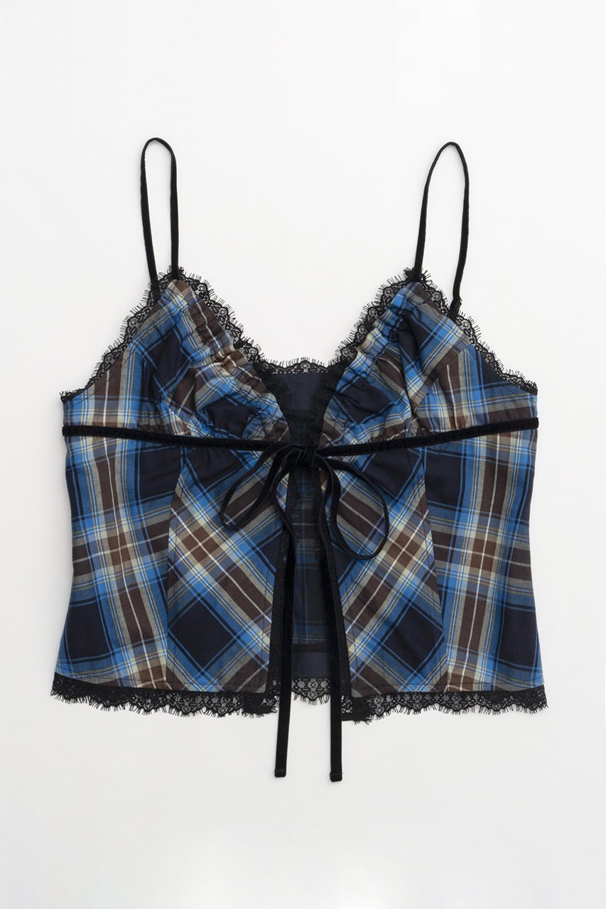 【メゾンスペシャル/MAISON SPECIAL】のCheckered Lingerie Bustier/チェックランジェリービスチェ インテリア・キッズ・メンズ・レディースファッション・服の通販 founy(ファニー) 　ファッション　Fashion　レディースファッション　WOMEN　下着・ランジェリー　Underwear　その他インナー・ランジェリー　Other lingerie　キャミソール　Camisole　キュプラ　Cupra　セットアップ　Set Up　チェック　Check　ドレープ　Drape　ノースリーブ　No Sleeve　フロント　Front　メッシュ　Mesh　リボン　Ribbon　エレガント 上品　Elegant　BLU(ブルー)|ID: prp329100004054640 ipo3291000000027287121