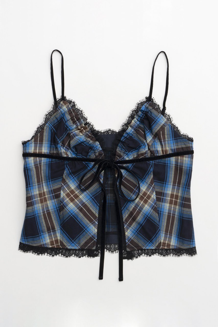 【メゾンスペシャル/MAISON SPECIAL】のCheckered Lingerie Bustier/チェックランジェリービスチェ インテリア・キッズ・メンズ・レディースファッション・服の通販 founy(ファニー) 　ファッション　Fashion　レディースファッション　Fashion for Women　下着・ランジェリー　Lingerie & Intimates　その他ランジェリー・インナーアイテム　Other Lingerie / Intimates　トップス・カットソー　Cut & Sew Tops　キャミソール　Camisole, Spaghetti Strap Top　キュプラ　Cupro, Eco Fabric　セットアップ　Set-Up, Coordinated Outfit　チェック　Check, Plaid, Tartan　ドレープ　Drape, Draping Fabric　ノースリーブ　Sleeveless, No-Sleeve　フロント　Front, Front Design　メッシュ　Mesh, Net Fabric　リボン　Ribbon, Bow　エレガント 上品　Elegant　BLU(ブルー)|ID: prp329100004054640 ipo3291000000032900651