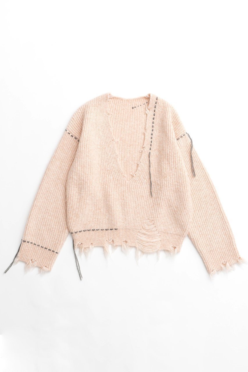 【メゾンスペシャル/MAISON SPECIAL】のHand Stitch Deep V-neck Knitwear/ハンドステッチディープVネックニット インテリア・キッズ・メンズ・レディースファッション・服の通販 founy(ファニー) 　ファッション　Fashion　レディースファッション　WOMEN　トップス・カットソー　Tops/Tshirt　ニット　Knit Tops　プルオーバー　Pullover　Vネック　V-Neck　おすすめ　Recommend　グラフィック　Graphic　ハンド　Hand　PNK(ピンク)|ID: prp329100004054652 ipo3291000000027287160