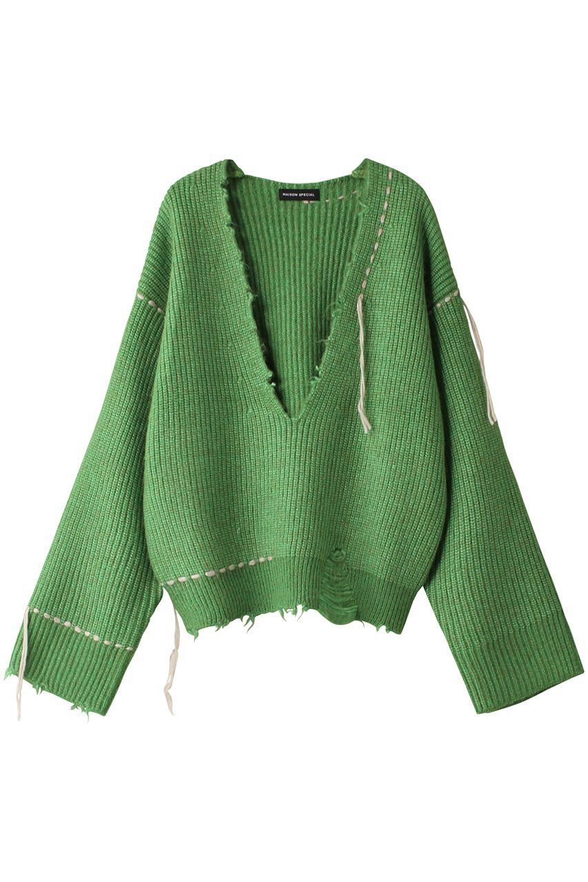 【メゾンスペシャル/MAISON SPECIAL】のHand Stitch Deep V-neck Knitwear/ハンドステッチディープVネックニット インテリア・キッズ・メンズ・レディースファッション・服の通販 founy(ファニー) 　ファッション　Fashion　レディースファッション　Fashion for Women　トップス・カットソー　Cut & Sew Tops　ニット　Knit Tops & Sweaters　カジュアルプルオーバー・ニットトップス　Pullovers & Knit Tops / Casual Pullovers　Vネックトップス　V-Neck Tops / V-Cut Neckline Shirts　おすすめ　Recommended / Our Picks　グラフィック　Graphic, Graphic Design　ハンド　Hand, Handmade　GRN(グリーン)|ID: prp329100004054652 ipo3291000000032935915