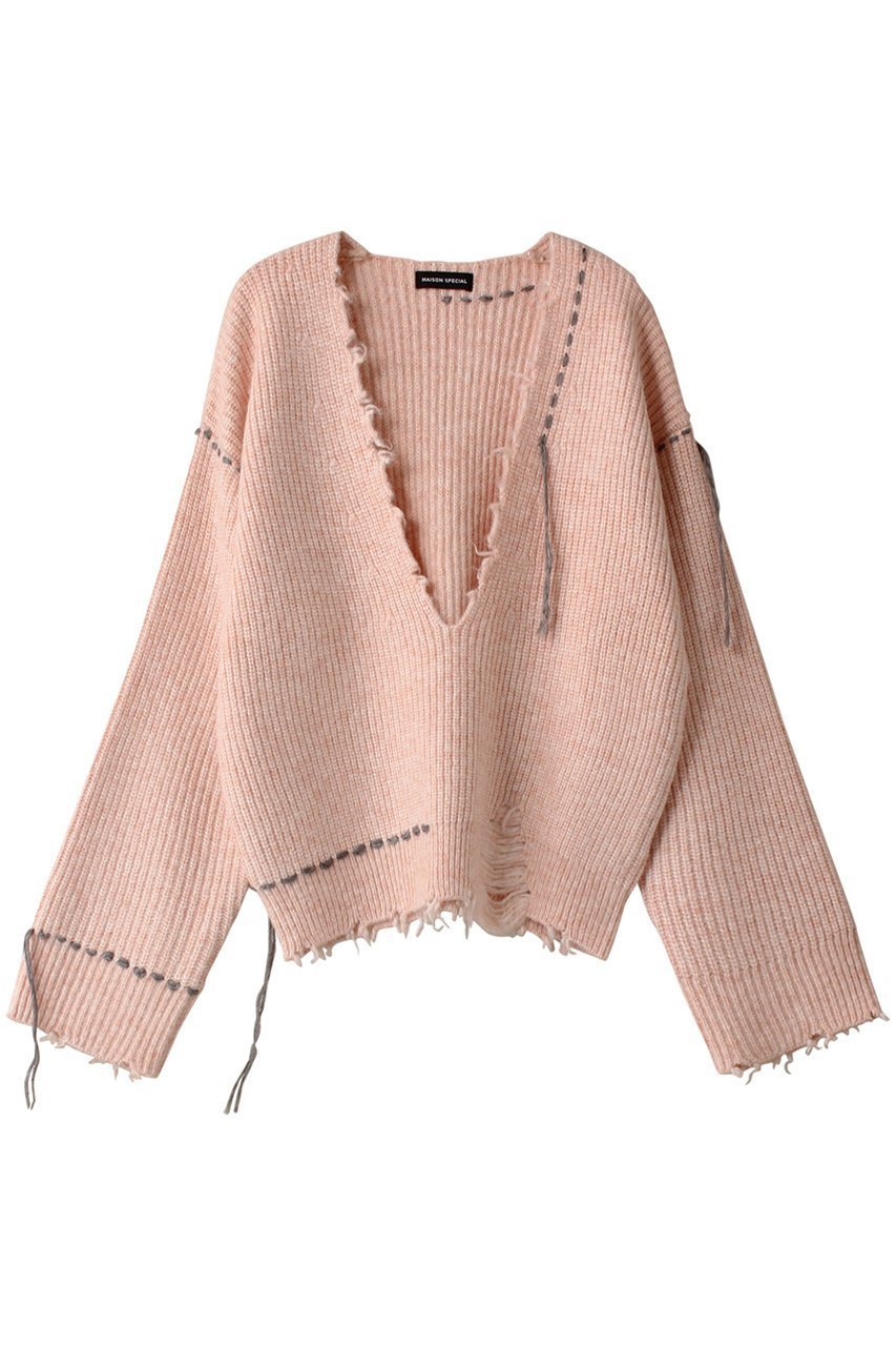 【メゾンスペシャル/MAISON SPECIAL】のHand Stitch Deep V-neck Knitwear/ハンドステッチディープVネックニット インテリア・キッズ・メンズ・レディースファッション・服の通販 founy(ファニー) 　ファッション　Fashion　レディースファッション　Fashion for Women　トップス・カットソー　Cut & Sew Tops　ニット　Knit Tops & Sweaters　カジュアルプルオーバー・ニットトップス　Pullovers & Knit Tops / Casual Pullovers　Vネックトップス　V-Neck Tops / V-Cut Neckline Shirts　おすすめ　Recommended / Our Picks　グラフィック　Graphic, Graphic Design　ハンド　Hand, Handmade　PNK(ピンク)|ID: prp329100004054652 ipo3291000000032935926