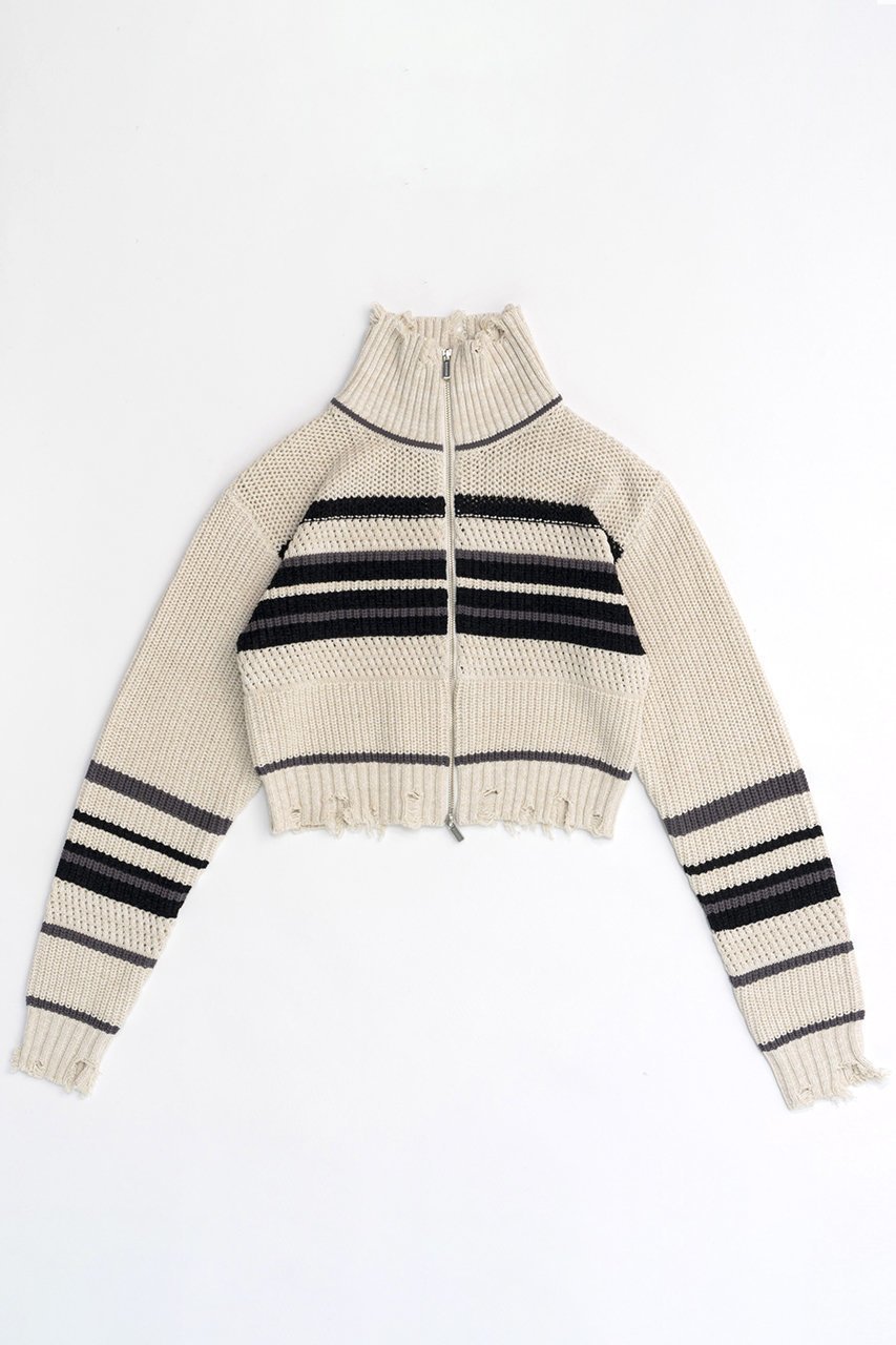 【メゾンスペシャル/MAISON SPECIAL】のFront Zip Mesh Border Knitwear/フロントジップメッシュボーダーニット インテリア・キッズ・メンズ・レディースファッション・服の通販 founy(ファニー) 　ファッション　Fashion　レディースファッション　WOMEN　トップス・カットソー　Tops/Tshirt　ニット　Knit Tops　プルオーバー　Pullover　アクリル　Acrylic　コンパクト　Compact　ダメージ　Damage　ボーダー　Border　ミックス　Mix　WHT(ホワイト)|ID: prp329100004054664 ipo3291000000027287209