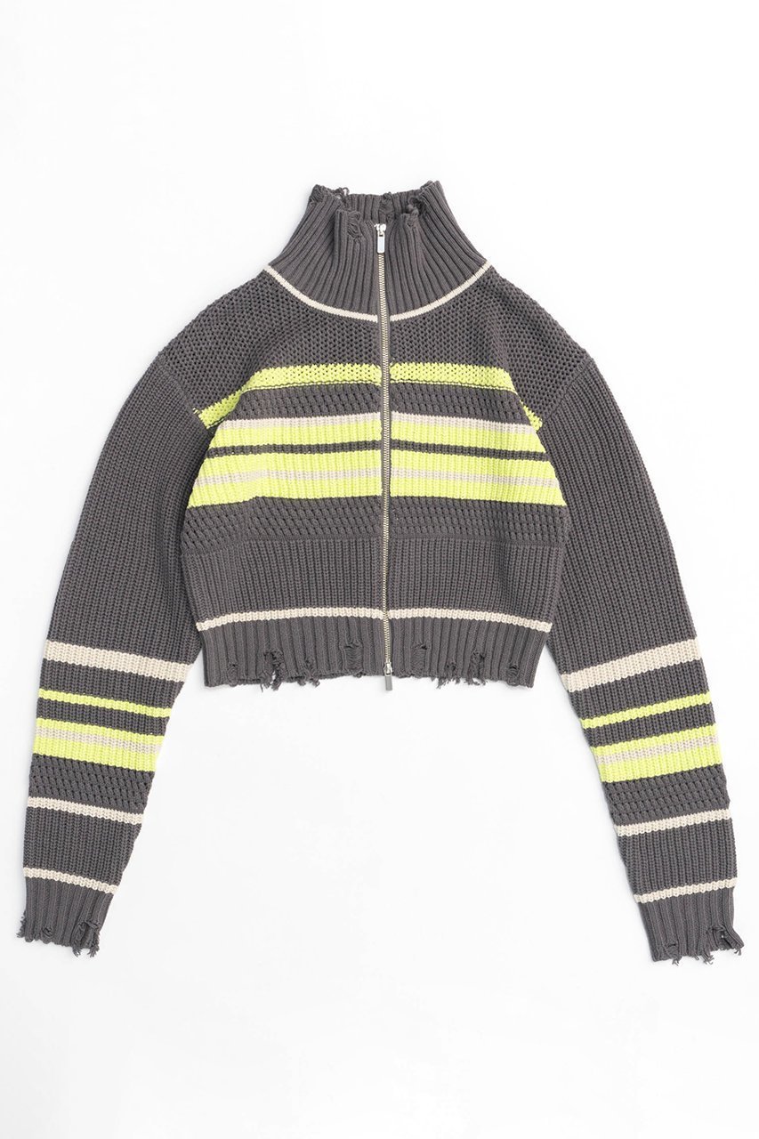 【メゾンスペシャル/MAISON SPECIAL】のFront Zip Mesh Border Knitwear/フロントジップメッシュボーダーニット インテリア・キッズ・メンズ・レディースファッション・服の通販 founy(ファニー) 　ファッション　Fashion　レディースファッション　WOMEN　トップス・カットソー　Tops/Tshirt　ニット　Knit Tops　プルオーバー　Pullover　アクリル　Acrylic　コンパクト　Compact　ダメージ　Damage　ボーダー　Border　ミックス　Mix　KHK(カーキ)|ID: prp329100004054664 ipo3291000000027287210