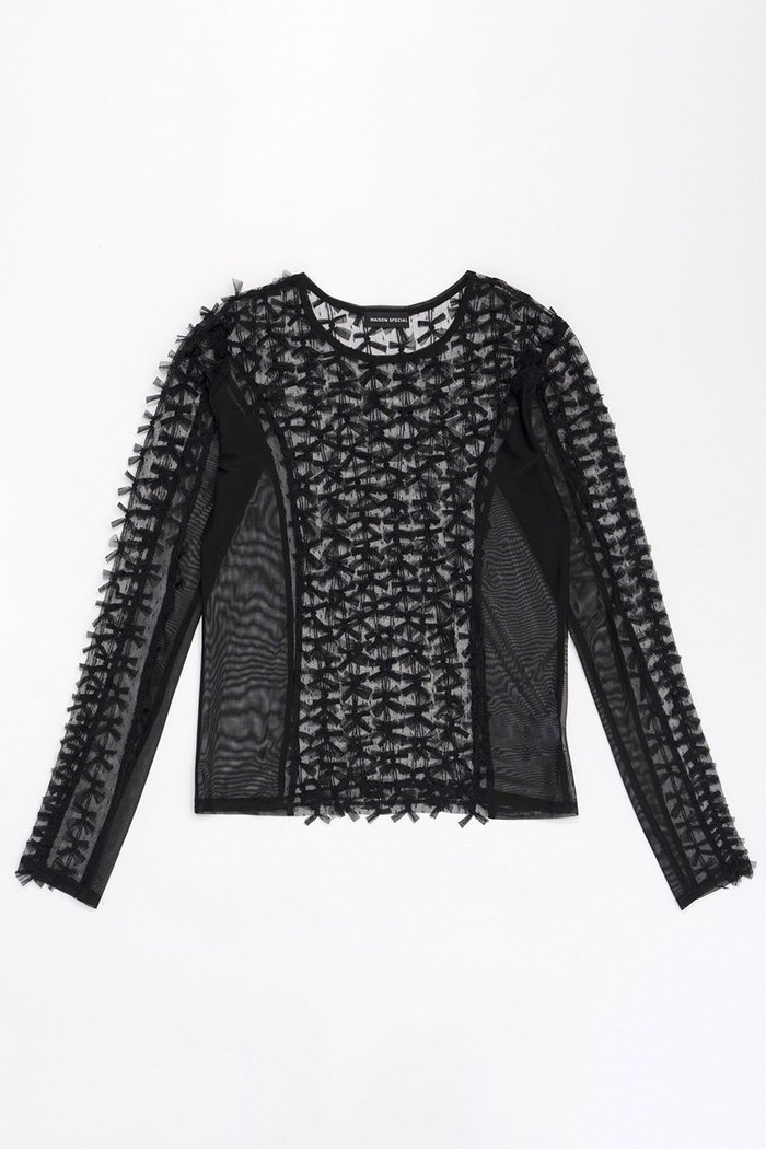 【メゾンスペシャル/MAISON SPECIAL】のRibbon Tulle Sheer Tops/リボンチュールシアートップス インテリア・キッズ・メンズ・レディースファッション・服の通販 founy(ファニー) https://founy.com/ ファッション Fashion レディースファッション Fashion for Women トップス・カットソー Cut & Sew Tops シャツ・ブラウス・オフィスカジュアル Elegant Blouses & Button-Ups ロングTシャツ・Tシャツ Longline T-Shirts & Tees カットソー・ベーシックTシャツ Cut-and-Sewn Tops / Stretch Tees & Basics インナー Innerwear コンパクト Compact, Small Size スリーブ Sleeve, Long Sleeve / Short Sleeve チュール Tulip, Tulip Motif デニム Denim, Jeans Material ドッキング Docking, Mixed Material ロング Long, Long-Length 無地 Plain, Solid Color |ID: prp329100004054674 ipo3291000000032897548