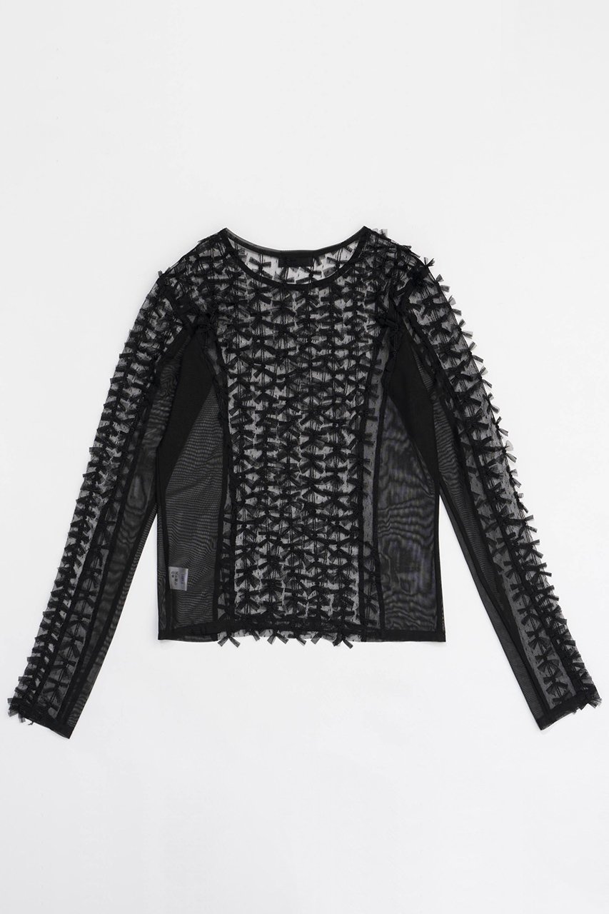【メゾンスペシャル/MAISON SPECIAL】のRibbon Tulle Sheer Tops/リボンチュールシアートップス 人気、トレンドファッション・服の通販 founy(ファニー) 　ファッション　Fashion　レディースファッション　Fashion for Women　トップス・カットソー　Cut & Sew Tops　シャツ・ブラウス・オフィスカジュアル　Elegant Blouses & Button-Ups　ロングTシャツ・Tシャツ　Longline T-Shirts & Tees　カットソー・ベーシックTシャツ　Cut-and-Sewn Tops / Stretch Tees & Basics　インナー　Innerwear　コンパクト　Compact, Small Size　スリーブ　Sleeve, Long Sleeve / Short Sleeve　チュール　Tulip, Tulip Motif　デニム　Denim, Jeans Material　ドッキング　Docking, Mixed Material　ロング　Long, Long-Length　無地　Plain, Solid Color　other-4|ID: prp329100004054674 ipo3291000000032897567
