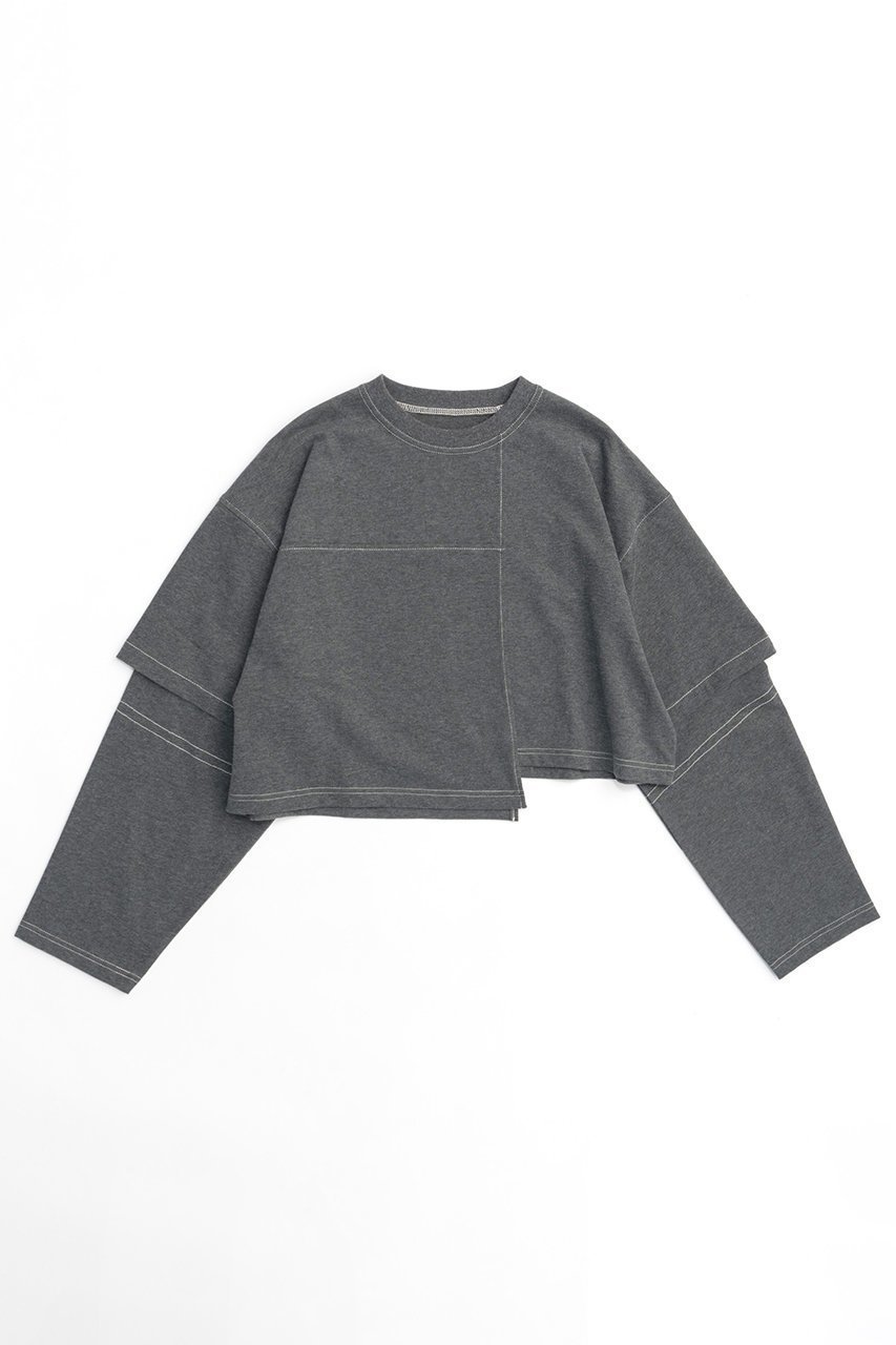 【メゾンスペシャル/MAISON SPECIAL】のBlock Stitch Tops/ブロックステッチトップス インテリア・キッズ・メンズ・レディースファッション・服の通販 founy(ファニー) 　ファッション　Fashion　レディースファッション　WOMEN　トップス・カットソー　Tops/Tshirt　シャツ/ブラウス　Shirts/Blouses　ロング / Tシャツ　T-Shirts　カットソー　Cut and Sewn　カットソー　Cut And Sew　コンパクト　Compact　スリーブ　Sleeve　バランス　Balance　ロング　Long　GRY(グレー)|ID: prp329100004055801 ipo3291000000027306512