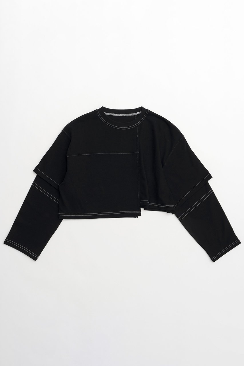 【メゾンスペシャル/MAISON SPECIAL】のBlock Stitch Tops/ブロックステッチトップス インテリア・キッズ・メンズ・レディースファッション・服の通販 founy(ファニー) 　ファッション　Fashion　レディースファッション　Fashion for Women　トップス・カットソー　Cut & Sew Tops　シャツ・ブラウス・オフィスカジュアル　Elegant Blouses & Button-Ups　ロングTシャツ・Tシャツ　Longline T-Shirts & Tees　カットソー・ベーシックTシャツ　Cut-and-Sewn Tops / Stretch Tees & Basics　カットソー　Cut and Sewn Top　コンパクト　Compact, Small Size　スリーブ　Sleeve, Long Sleeve / Short Sleeve　バランス　Balance, Style Balance　ロング　Long, Long-Length　BLK(ブラック)|ID: prp329100004055801 ipo3291000000032917626