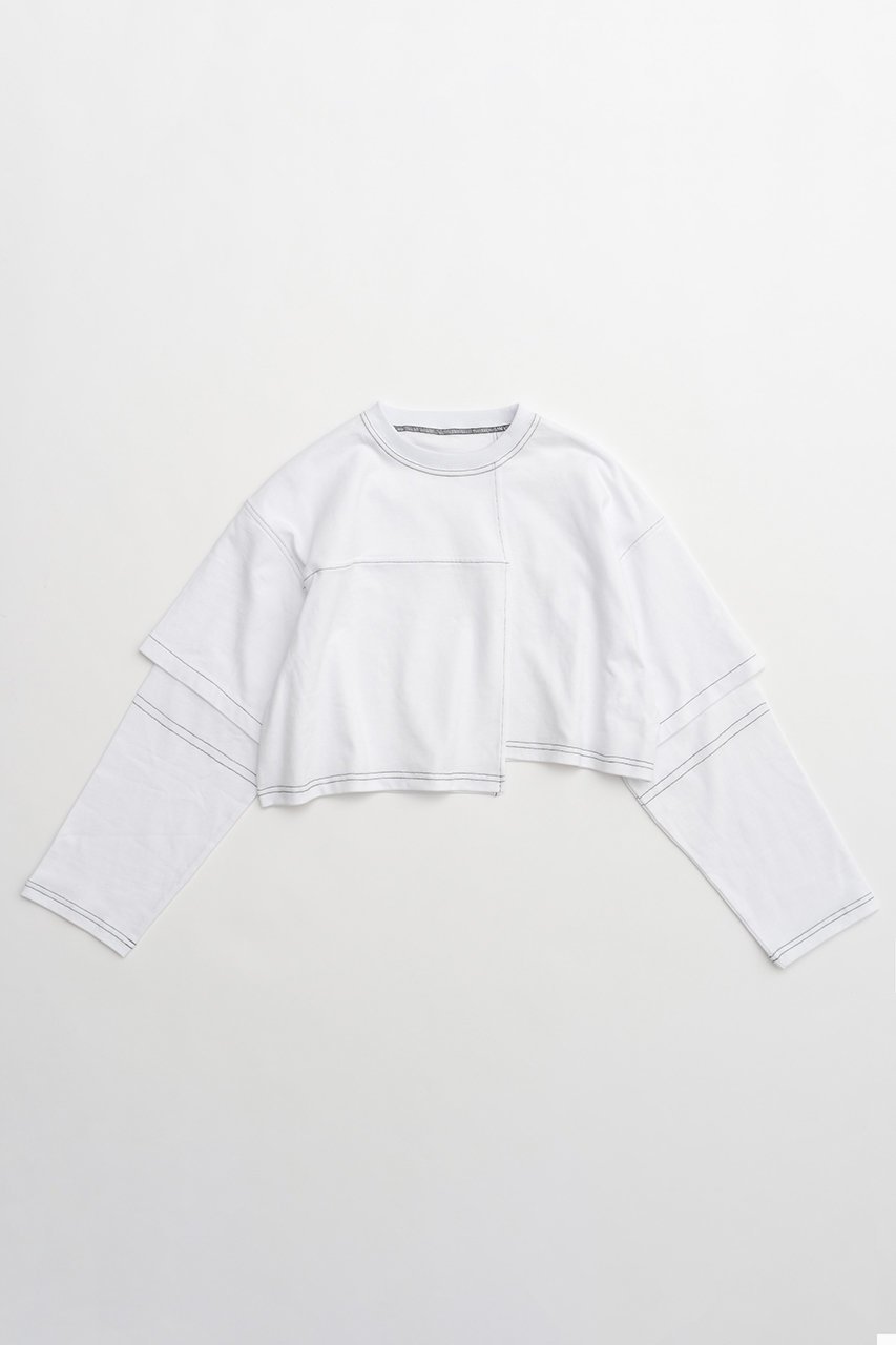 【メゾンスペシャル/MAISON SPECIAL】のBlock Stitch Tops/ブロックステッチトップス インテリア・キッズ・メンズ・レディースファッション・服の通販 founy(ファニー) 　ファッション　Fashion　レディースファッション　Fashion for Women　トップス・カットソー　Cut & Sew Tops　シャツ・ブラウス・オフィスカジュアル　Elegant Blouses & Button-Ups　ロングTシャツ・Tシャツ　Longline T-Shirts & Tees　カットソー・ベーシックTシャツ　Cut-and-Sewn Tops / Stretch Tees & Basics　カットソー　Cut and Sewn Top　コンパクト　Compact, Small Size　スリーブ　Sleeve, Long Sleeve / Short Sleeve　バランス　Balance, Style Balance　ロング　Long, Long-Length　WHT(ホワイト)|ID: prp329100004055801 ipo3291000000032917638