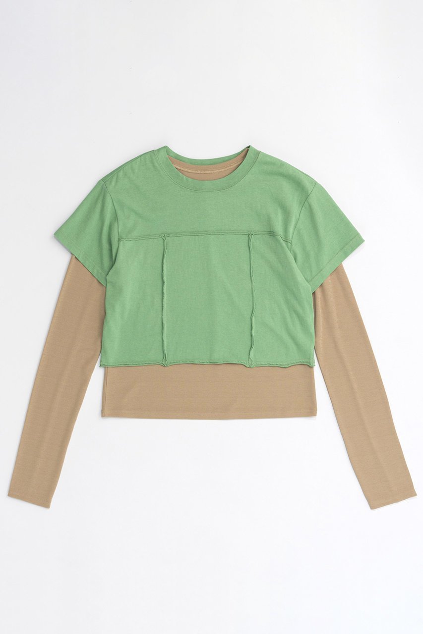 【メゾンスペシャル/MAISON SPECIAL】のMultiway Layered Tops/マルチウェイレイヤードトップス インテリア・キッズ・メンズ・レディースファッション・服の通販 founy(ファニー) 　ファッション　Fashion　レディースファッション　WOMEN　トップス・カットソー　Tops/Tshirt　シャツ/ブラウス　Shirts/Blouses　ロング / Tシャツ　T-Shirts　カットソー　Cut and Sewn　ストレッチ　Stretch　スリーブ　Sleeve　ロング　Long　半袖　Short Sleeve　GRN(グリーン)|ID: prp329100004055809 ipo3291000000027306551