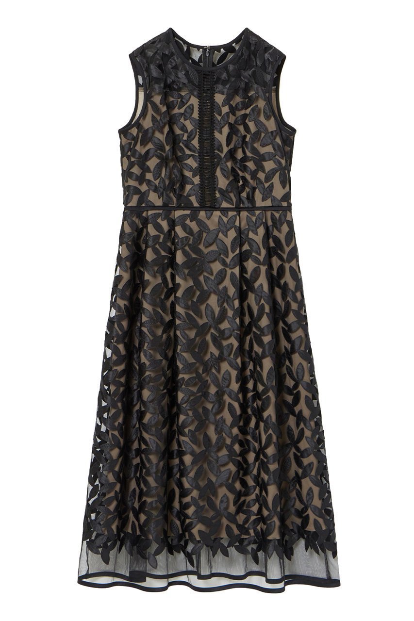 【アナイ/ANAYI】のリーフチュールフレアワンピース インテリア・キッズ・メンズ・レディースファッション・服の通販 founy(ファニー) 　ファッション　Fashion　レディースファッション　Fashion for Women　ワンピース　Dresses　チュニック　Tunic Tops & Dresses　おすすめ　Recommended / Our Picks　ケミカル　Chemical, Chemical Wash　サテン　Satin, Glossy Fabric　チュニック　Tunic, Long Top　チュール　Tulip, Tulip Motif　フィット　Fit, Slim Fit　フレア　Flare, Flared　フロント　Front, Front Design　リーフ　Leaf, Botanical Leaf　レース　Lace, Lace Fabric　ロング　Long, Long-Length　エレガント 上品　Elegant　ブラック|ID: prp329100004055857 ipo3291000000032894872