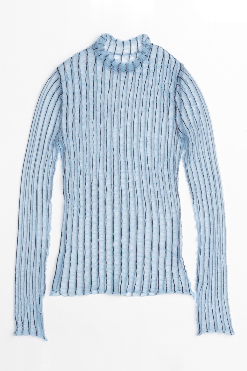 【メゾンスペシャル/MAISON SPECIAL】のShirring Stripe Sheer Knitwear/シャーリングストライプシアーニット インテリア・キッズ・メンズ・レディースファッション・服の通販 founy(ファニー) 　ファッション　Fashion　レディースファッション　WOMEN　トップス・カットソー　Tops/Tshirt　ニット　Knit Tops　プルオーバー　Pullover　アクセサリー　Accessories　インナー　Inner　オケージョン　Occasion　シャーリング　Shirring　ストライプ　Stripe　ハイネック　High Neck　夏　Summer　BLU(ブルー)|ID: prp329100004060626 ipo3291000000027345099