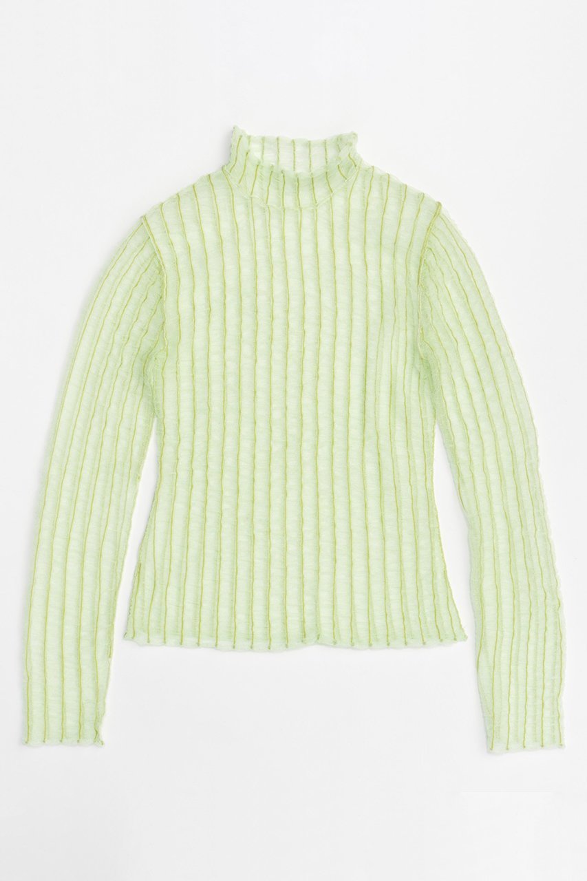 【メゾンスペシャル/MAISON SPECIAL】のShirring Stripe Sheer Knitwear/シャーリングストライプシアーニット インテリア・キッズ・メンズ・レディースファッション・服の通販 founy(ファニー) 　ファッション　Fashion　レディースファッション　WOMEN　トップス・カットソー　Tops/Tshirt　ニット　Knit Tops　プルオーバー　Pullover　アクセサリー　Accessories　インナー　Inner　オケージョン　Occasion　シャーリング　Shirring　ストライプ　Stripe　ハイネック　High Neck　夏　Summer　LIME(ライム)|ID: prp329100004060626 ipo3291000000027345100