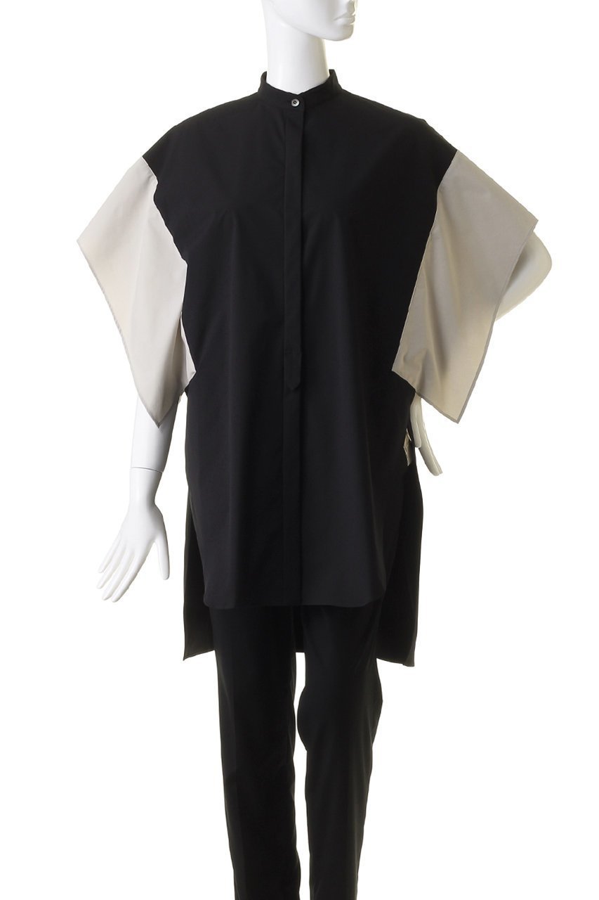 【ル フィル/LE PHIL】のポリエステルツイルバイカラーブラウス 人気、トレンドファッション・服の通販 founy(ファニー) 　ファッション　Fashion　レディースファッション　WOMEN　トップス・カットソー　Tops/Tshirt　シャツ/ブラウス　Shirts/Blouses　コンパクト　Compact　ショート　Short　スクエア　Square　スリット　Slit　スリーブ　Sleeve　ツイル　Twill　フロント　Front　ラウンド　Round　other-2|ID: prp329100004064540 ipo3291000000031422426