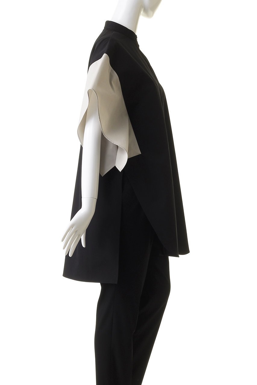 【ル フィル/LE PHIL】のポリエステルツイルバイカラーブラウス 人気、トレンドファッション・服の通販 founy(ファニー) 　ファッション　Fashion　レディースファッション　WOMEN　トップス・カットソー　Tops/Tshirt　シャツ/ブラウス　Shirts/Blouses　コンパクト　Compact　ショート　Short　スクエア　Square　スリット　Slit　スリーブ　Sleeve　ツイル　Twill　フロント　Front　ラウンド　Round　other-3|ID: prp329100004064540 ipo3291000000031422431