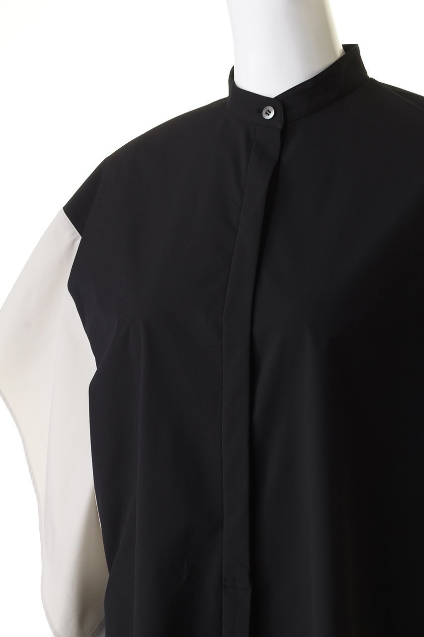 【ル フィル/LE PHIL】のポリエステルツイルバイカラーブラウス 人気、トレンドファッション・服の通販 founy(ファニー) 　ファッション　Fashion　レディースファッション　WOMEN　トップス・カットソー　Tops/Tshirt　シャツ/ブラウス　Shirts/Blouses　コンパクト　Compact　ショート　Short　スクエア　Square　スリット　Slit　スリーブ　Sleeve　ツイル　Twill　フロント　Front　ラウンド　Round　other-5|ID: prp329100004064540 ipo3291000000031422439
