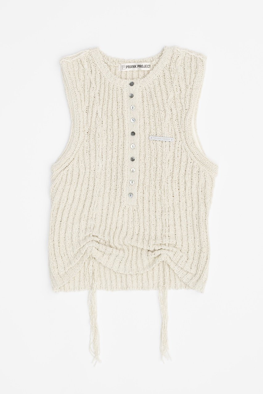 【プランク プロジェクト/PRANK PROJECT】のヘンリーブークレーニットタンク / Henley Boucle Knit Tank インテリア・キッズ・メンズ・レディースファッション・服の通販 founy(ファニー) 　ファッション　Fashion　レディースファッション　WOMEN　トップス・カットソー　Tops/Tshirt　ニット　Knit Tops　キャミソール / ノースリーブ　No Sleeves　シャツ/ブラウス　Shirts/Blouses　ロング / Tシャツ　T-Shirts　カットソー　Cut and Sewn　キャミソール　Camisole　ギャザー　Gather　タンク　Tank　フロント　Front　IVR(アイボリー)|ID: prp329100004066642 ipo3291000000027410222