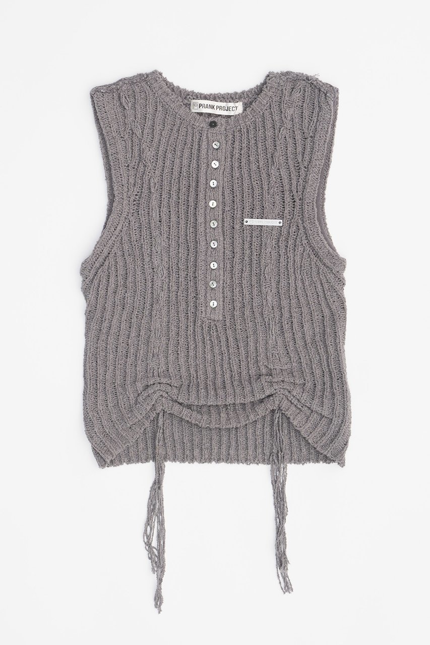 【プランク プロジェクト/PRANK PROJECT】のヘンリーブークレーニットタンク / Henley Boucle Knit Tank インテリア・キッズ・メンズ・レディースファッション・服の通販 founy(ファニー) 　ファッション　Fashion　レディースファッション　Fashion for Women　トップス・カットソー　Cut & Sew Tops　ニット　Knit Tops & Sweaters　キャミソール&ノースリーブ　Camisoles & Sleeveless Tops　シャツ・ブラウス・オフィスカジュアル　Elegant Blouses & Button-Ups　ロングTシャツ・Tシャツ　Longline T-Shirts & Tees　カットソー・ベーシックTシャツ　Cut-and-Sewn Tops / Stretch Tees & Basics　キャミソール　Camisole, Spaghetti Strap Top　ギャザー　Gathered, Ruffled　タンク　Tank Top, Sleeveless Top　フロント　Front, Front Design　GRY(グレー)|ID: prp329100004066642 ipo3291000000032897484