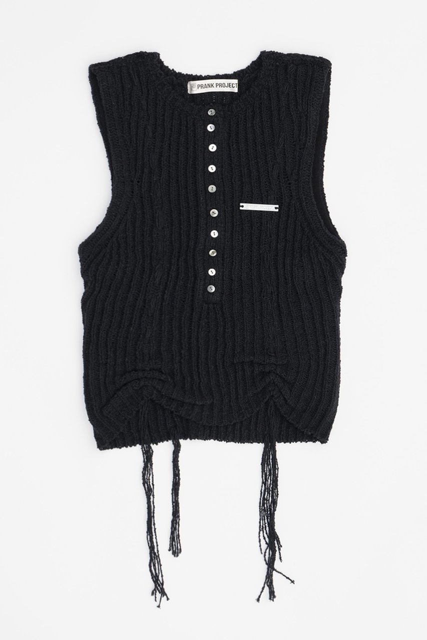【プランク プロジェクト/PRANK PROJECT】のヘンリーブークレーニットタンク / Henley Boucle Knit Tank インテリア・キッズ・メンズ・レディースファッション・服の通販 founy(ファニー) 　ファッション　Fashion　レディースファッション　Fashion for Women　トップス・カットソー　Cut & Sew Tops　ニット　Knit Tops & Sweaters　キャミソール&ノースリーブ　Camisoles & Sleeveless Tops　シャツ・ブラウス・オフィスカジュアル　Elegant Blouses & Button-Ups　ロングTシャツ・Tシャツ　Longline T-Shirts & Tees　カットソー・ベーシックTシャツ　Cut-and-Sewn Tops / Stretch Tees & Basics　キャミソール　Camisole, Spaghetti Strap Top　ギャザー　Gathered, Ruffled　タンク　Tank Top, Sleeveless Top　フロント　Front, Front Design　BLK(ブラック)|ID: prp329100004066642 ipo3291000000032897489