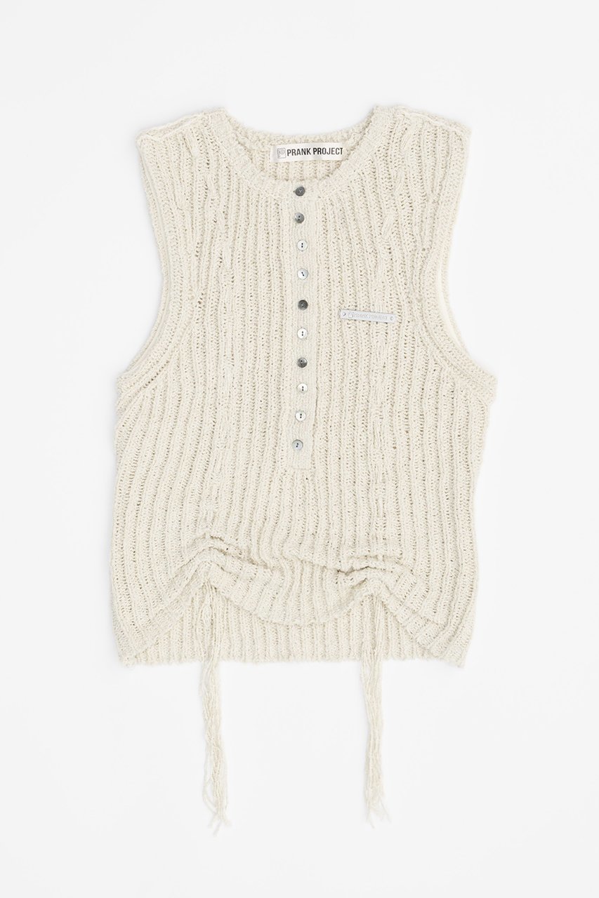 【プランク プロジェクト/PRANK PROJECT】のヘンリーブークレーニットタンク / Henley Boucle Knit Tank インテリア・キッズ・メンズ・レディースファッション・服の通販 founy(ファニー) 　ファッション　Fashion　レディースファッション　Fashion for Women　トップス・カットソー　Cut & Sew Tops　ニット　Knit Tops & Sweaters　キャミソール&ノースリーブ　Camisoles & Sleeveless Tops　シャツ・ブラウス・オフィスカジュアル　Elegant Blouses & Button-Ups　ロングTシャツ・Tシャツ　Longline T-Shirts & Tees　カットソー・ベーシックTシャツ　Cut-and-Sewn Tops / Stretch Tees & Basics　キャミソール　Camisole, Spaghetti Strap Top　ギャザー　Gathered, Ruffled　タンク　Tank Top, Sleeveless Top　フロント　Front, Front Design　IVR(アイボリー)|ID: prp329100004066642 ipo3291000000032897494