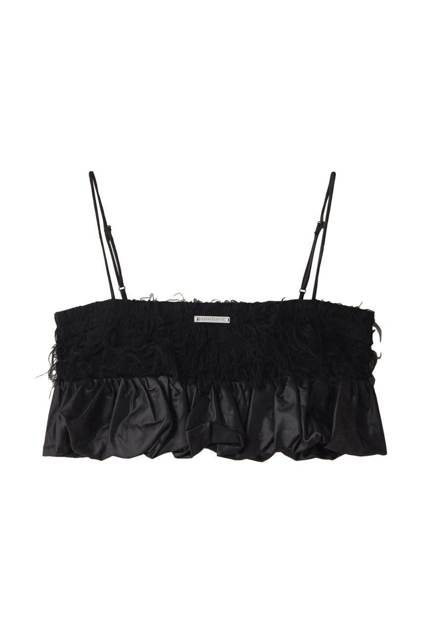 【プランク プロジェクト/PRANK PROJECT】のフェザーペプラムビスチェ / Feather Peplum Bustier インテリア・キッズ・メンズ・レディースファッション・服の通販 founy(ファニー) 　ファッション　Fashion　レディースファッション　Fashion for Women　トップス・カットソー　Cut & Sew Tops　キャミソール&ノースリーブ　Camisoles & Sleeveless Tops　シャツ・ブラウス・オフィスカジュアル　Elegant Blouses & Button-Ups　ビスチェ　Bustiers & Corset Tops / Layered Bustier Style　カットソー　Cut and Sewn Top　コンビ　Combo, Combination Style　サテン　Satin, Glossy Fabric　シャーリング　Shirring, Ruched　ノースリーブ　Sleeveless, No-Sleeve　ビスチェ　Bustier, Corset Top　フィット　Fit, Slim Fit　フェザー　Feather, Feather Detail　BLK(ブラック)|ID: prp329100004066646 ipo3291000000032903822