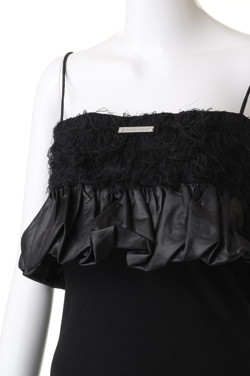 【プランク プロジェクト/PRANK PROJECT】のフェザーペプラムビスチェ / Feather Peplum Bustier 人気、トレンドファッション・服の通販 founy(ファニー) 　ファッション　Fashion　レディースファッション　Fashion for Women　トップス・カットソー　Cut & Sew Tops　キャミソール&ノースリーブ　Camisoles & Sleeveless Tops　シャツ・ブラウス・オフィスカジュアル　Elegant Blouses & Button-Ups　ビスチェ　Bustiers & Corset Tops / Layered Bustier Style　カットソー　Cut and Sewn Top　コンビ　Combo, Combination Style　サテン　Satin, Glossy Fabric　シャーリング　Shirring, Ruched　ノースリーブ　Sleeveless, No-Sleeve　ビスチェ　Bustier, Corset Top　フィット　Fit, Slim Fit　フェザー　Feather, Feather Detail　other-5|ID: prp329100004066646 ipo3291000000036400137