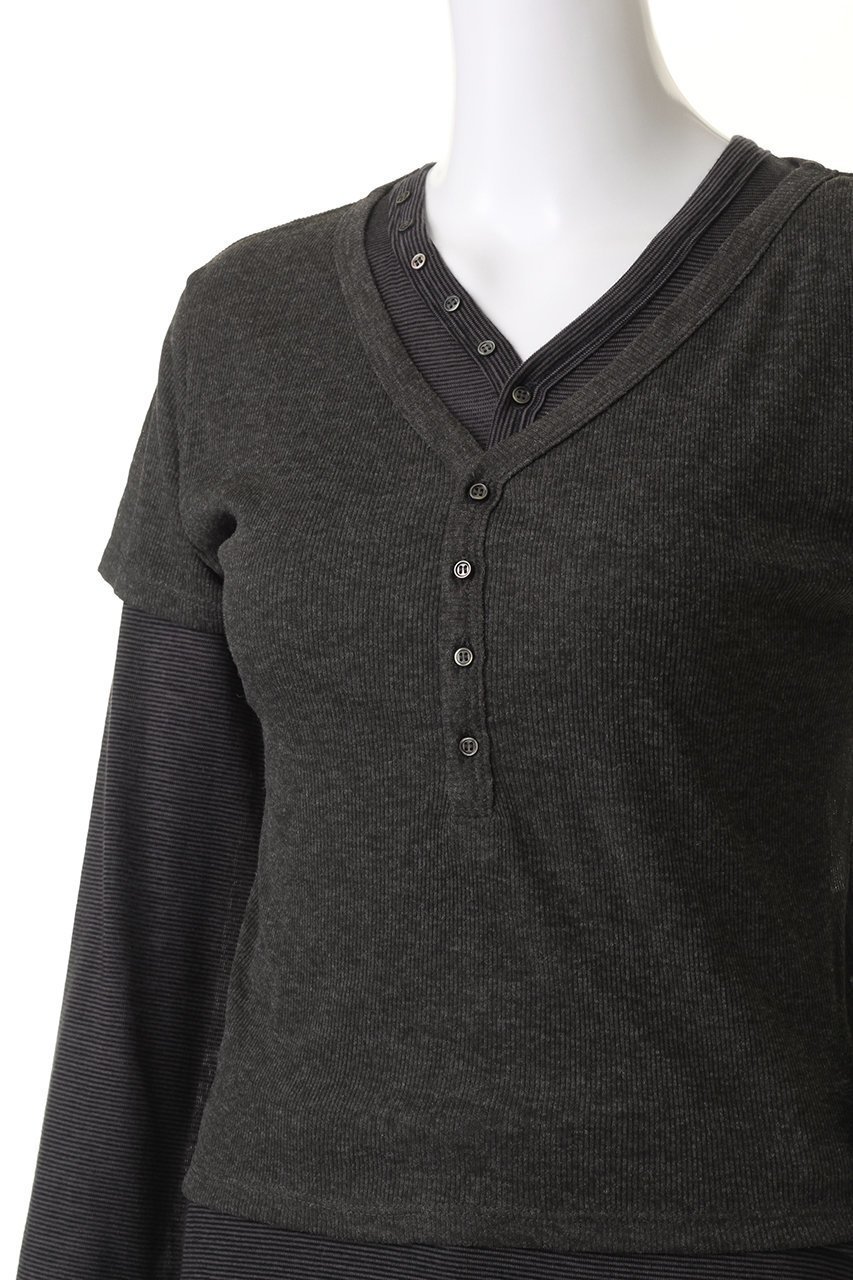 【プランク プロジェクト/PRANK PROJECT】のヘンリーレイヤードトップ / Henley Layered Top 人気、トレンドファッション・服の通販 founy(ファニー) 　ファッション　Fashion　レディースファッション　Fashion for Women　トップス・カットソー　Cut & Sew Tops　シャツ・ブラウス・オフィスカジュアル　Elegant Blouses & Button-Ups　ロングTシャツ・Tシャツ　Longline T-Shirts & Tees　カットソー・ベーシックTシャツ　Cut-and-Sewn Tops / Stretch Tees & Basics　インナー　Innerwear　ウォーム　Warm Fabric　シルク　Silk, 100% Silk　ストレッチ　Stretch, Stretchy Fabric　スリーブ　Sleeve, Long Sleeve / Short Sleeve　テレコ　Ribbed, Rib Stitch　長袖　Long Sleeve, Full Sleeve　フィット　Fit, Slim Fit　半袖　Short Sleeve, Half Sleeve　ラグジュアリー　Luxury, Elegant　レース　Lace, Lace Fabric　ロング　Long, Long-Length　other-5|ID: prp329100004066651 ipo3291000000032916587