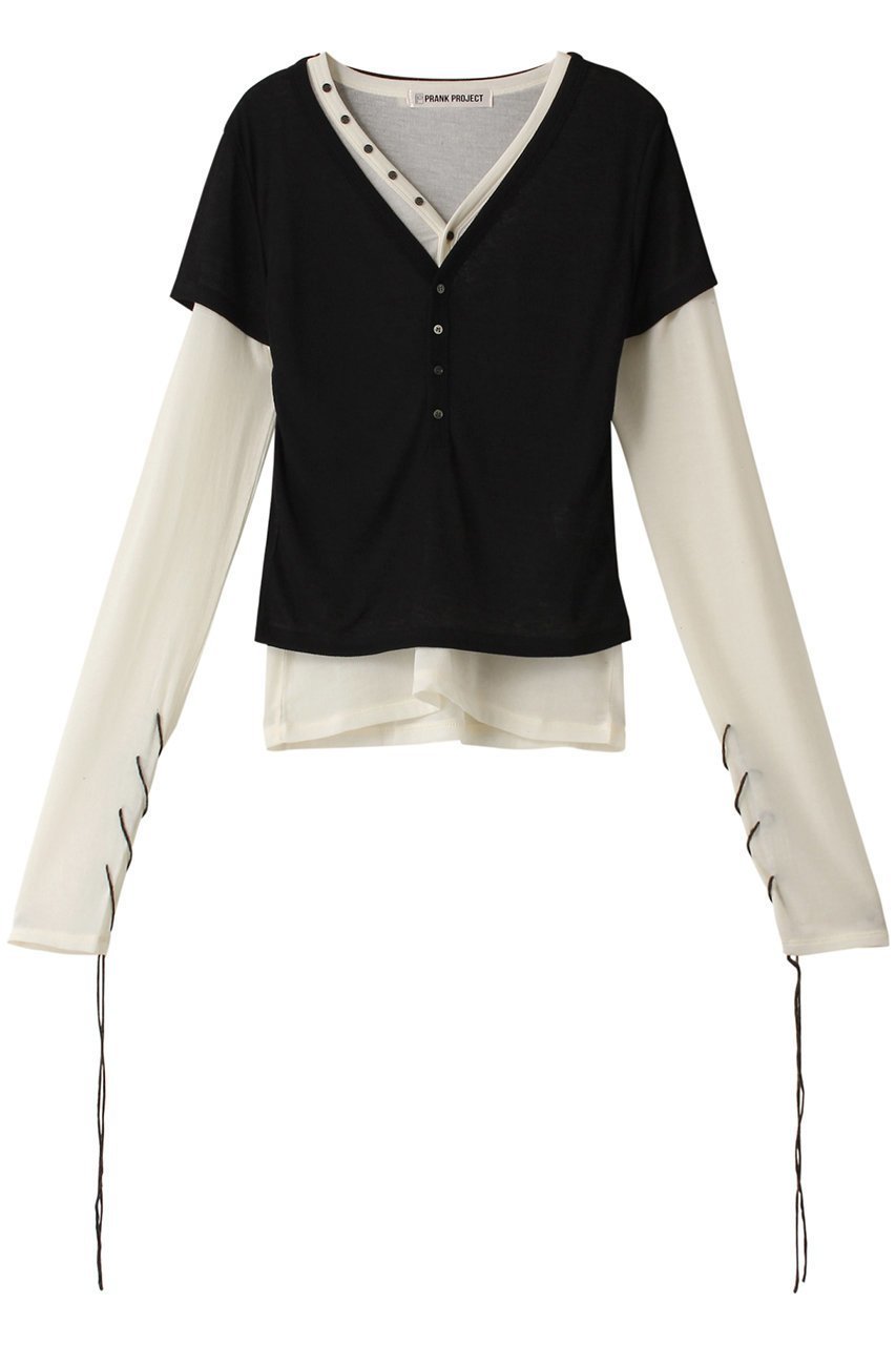 【プランク プロジェクト/PRANK PROJECT】のヘンリーレイヤードトップ / Henley Layered Top インテリア・キッズ・メンズ・レディースファッション・服の通販 founy(ファニー) 　ファッション　Fashion　レディースファッション　Fashion for Women　トップス・カットソー　Cut & Sew Tops　シャツ・ブラウス・オフィスカジュアル　Elegant Blouses & Button-Ups　ロングTシャツ・Tシャツ　Longline T-Shirts & Tees　カットソー・ベーシックTシャツ　Cut-and-Sewn Tops / Stretch Tees & Basics　インナー　Innerwear　ウォーム　Warm Fabric　シルク　Silk, 100% Silk　ストレッチ　Stretch, Stretchy Fabric　スリーブ　Sleeve, Long Sleeve / Short Sleeve　テレコ　Ribbed, Rib Stitch　長袖　Long Sleeve, Full Sleeve　フィット　Fit, Slim Fit　半袖　Short Sleeve, Half Sleeve　ラグジュアリー　Luxury, Elegant　レース　Lace, Lace Fabric　ロング　Long, Long-Length　BLK(ブラック)|ID: prp329100004066651 ipo3291000000034421434