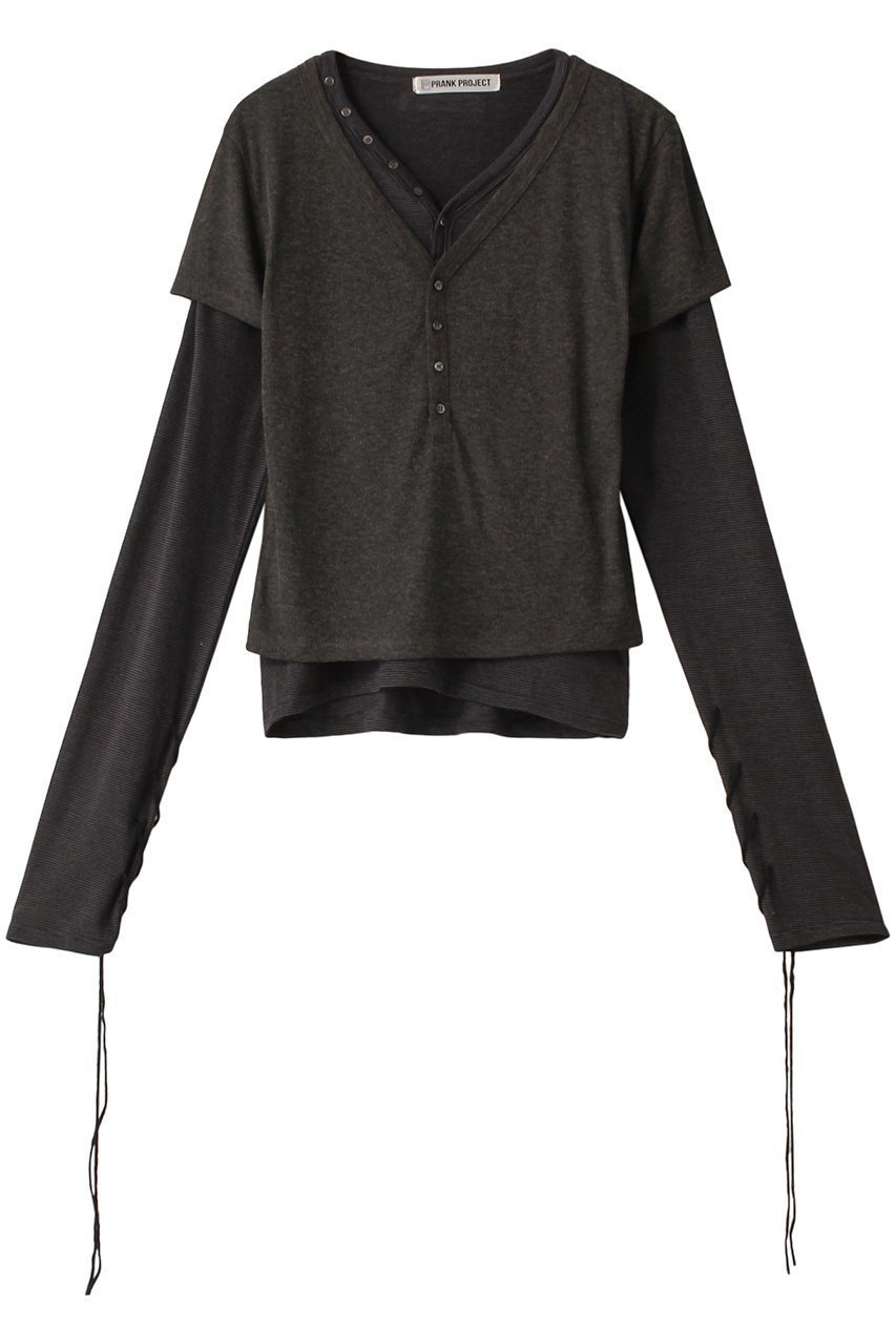 【プランク プロジェクト/PRANK PROJECT】のヘンリーレイヤードトップ / Henley Layered Top インテリア・キッズ・メンズ・レディースファッション・服の通販 founy(ファニー) 　ファッション　Fashion　レディースファッション　Fashion for Women　トップス・カットソー　Cut & Sew Tops　シャツ・ブラウス・オフィスカジュアル　Elegant Blouses & Button-Ups　ロングTシャツ・Tシャツ　Longline T-Shirts & Tees　カットソー・ベーシックTシャツ　Cut-and-Sewn Tops / Stretch Tees & Basics　インナー　Innerwear　ウォーム　Warm Fabric　シルク　Silk, 100% Silk　ストレッチ　Stretch, Stretchy Fabric　スリーブ　Sleeve, Long Sleeve / Short Sleeve　テレコ　Ribbed, Rib Stitch　長袖　Long Sleeve, Full Sleeve　フィット　Fit, Slim Fit　半袖　Short Sleeve, Half Sleeve　ラグジュアリー　Luxury, Elegant　レース　Lace, Lace Fabric　ロング　Long, Long-Length　BRN(ブラウン)|ID: prp329100004066651 ipo3291000000034421435