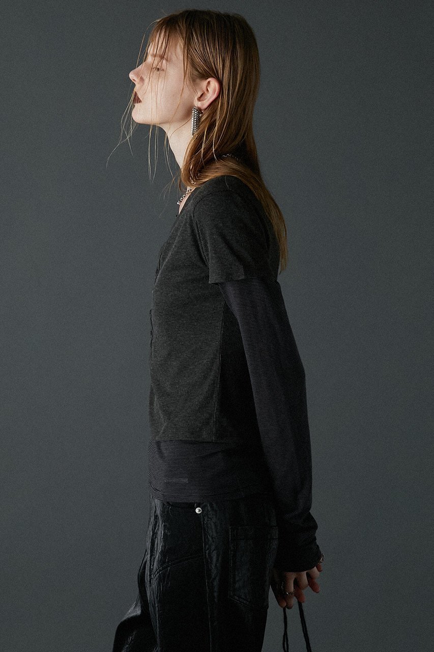 【プランク プロジェクト/PRANK PROJECT】のヘンリーレイヤードトップ / Henley Layered Top 人気、トレンドファッション・服の通販 founy(ファニー) 　ファッション　Fashion　レディースファッション　Fashion for Women　トップス・カットソー　Cut & Sew Tops　シャツ・ブラウス・オフィスカジュアル　Elegant Blouses & Button-Ups　ロングTシャツ・Tシャツ　Longline T-Shirts & Tees　カットソー・ベーシックTシャツ　Cut-and-Sewn Tops / Stretch Tees & Basics　インナー　Innerwear　ウォーム　Warm Fabric　シルク　Silk, 100% Silk　ストレッチ　Stretch, Stretchy Fabric　スリーブ　Sleeve, Long Sleeve / Short Sleeve　テレコ　Ribbed, Rib Stitch　長袖　Long Sleeve, Full Sleeve　フィット　Fit, Slim Fit　半袖　Short Sleeve, Half Sleeve　ラグジュアリー　Luxury, Elegant　レース　Lace, Lace Fabric　ロング　Long, Long-Length　other-8|ID: prp329100004066651 ipo3291000000034421442