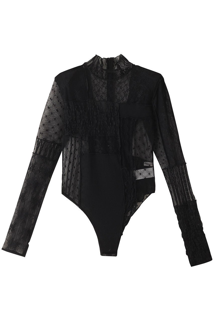 【プランク プロジェクト/PRANK PROJECT】のコラージュレースボディスーツ / Collage Lace Bodysuit インテリア・キッズ・メンズ・レディースファッション・服の通販 founy(ファニー) 　ファッション　Fashion　レディースファッション　Fashion for Women　トップス・カットソー　Cut & Sew Tops　シャツ・ブラウス・オフィスカジュアル　Elegant Blouses & Button-Ups　ロングTシャツ・Tシャツ　Longline T-Shirts & Tees　カットソー・ベーシックTシャツ　Cut-and-Sewn Tops / Stretch Tees & Basics　インナー　Innerwear　カーディガン　Cardigan, Knitwear　ジャケット　Jacket, Outerwear　スリーブ　Sleeve, Long Sleeve / Short Sleeve　スーツ　Suit, Formalwear　パッチワーク　Patchwork, Mixed Fabric　レース　Lace, Lace Fabric　ロング　Long, Long-Length　BLK(ブラック)|ID: prp329100004066652 ipo3291000000035672977