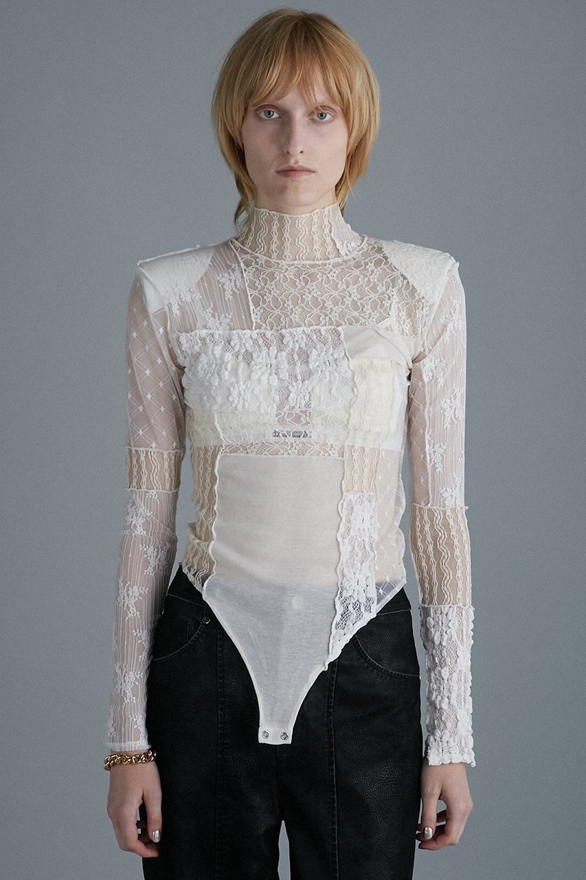 【プランク プロジェクト/PRANK PROJECT】のコラージュレースボディスーツ / Collage Lace Bodysuit 人気、トレンドファッション・服の通販 founy(ファニー) 　ファッション　Fashion　レディースファッション　Fashion for Women　トップス・カットソー　Cut & Sew Tops　シャツ・ブラウス・オフィスカジュアル　Elegant Blouses & Button-Ups　ロングTシャツ・Tシャツ　Longline T-Shirts & Tees　カットソー・ベーシックTシャツ　Cut-and-Sewn Tops / Stretch Tees & Basics　インナー　Innerwear　カーディガン　Cardigan, Knitwear　ジャケット　Jacket, Outerwear　スリーブ　Sleeve, Long Sleeve / Short Sleeve　スーツ　Suit, Formalwear　パッチワーク　Patchwork, Mixed Fabric　レース　Lace, Lace Fabric　ロング　Long, Long-Length　other-7|ID: prp329100004066652 ipo3291000000035746564