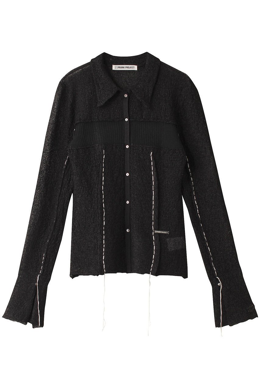 【プランク プロジェクト/PRANK PROJECT】のカラーステッチニットスリムシャツ / Color Stitch Knit Slim Shirt インテリア・キッズ・メンズ・レディースファッション・服の通販 founy(ファニー) ファッション Fashion レディースファッション Fashion for Women トップス・カットソー Cut & Sew Tops ニット Knit Tops & Sweaters シャツ・ブラウス・オフィスカジュアル Elegant Blouses & Button-Ups シアー Sheer, See-Through スリーブ Sleeve, Long Sleeve / Short Sleeve ハンド Hand, Handmade ロング Long, Long-Length 羽織 Haori, Light Jacket BLK(ブラック)|ID: prp329100004066659 ipo3291000000034422259