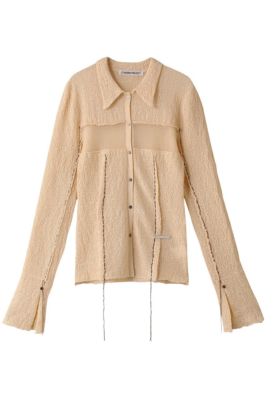 【プランク プロジェクト/PRANK PROJECT】のカラーステッチニットスリムシャツ / Color Stitch Knit Slim Shirt インテリア・キッズ・メンズ・レディースファッション・服の通販 founy(ファニー) ファッション Fashion レディースファッション Fashion for Women トップス・カットソー Cut & Sew Tops ニット Knit Tops & Sweaters シャツ・ブラウス・オフィスカジュアル Elegant Blouses & Button-Ups シアー Sheer, See-Through スリーブ Sleeve, Long Sleeve / Short Sleeve ハンド Hand, Handmade ロング Long, Long-Length 羽織 Haori, Light Jacket O.WHT(オフホワイト)|ID: prp329100004066659 ipo3291000000034422260