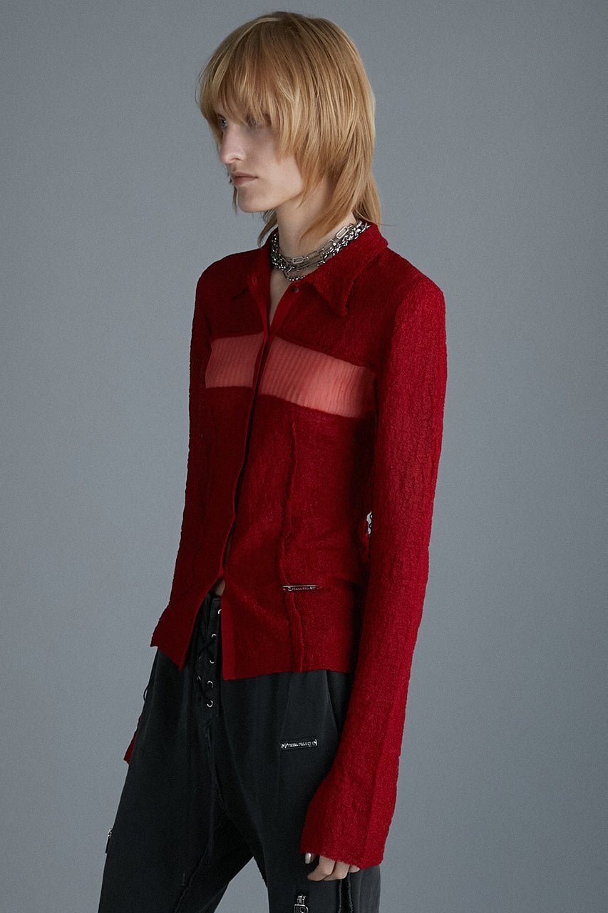 【プランク プロジェクト/PRANK PROJECT】のカラーステッチニットスリムシャツ / Color Stitch Knit Slim Shirt 人気、トレンドファッション・服の通販 founy(ファニー) ファッション Fashion レディースファッション Fashion for Women トップス・カットソー Cut & Sew Tops ニット Knit Tops & Sweaters シャツ・ブラウス・オフィスカジュアル Elegant Blouses & Button-Ups シアー Sheer, See-Through スリーブ Sleeve, Long Sleeve / Short Sleeve ハンド Hand, Handmade ロング Long, Long-Length 羽織 Haori, Light Jacket other-7|ID: prp329100004066659 ipo3291000000034422267