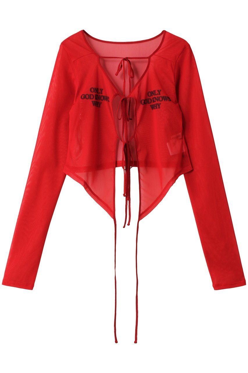 【プランク プロジェクト/PRANK PROJECT】のチュールロゴカーデ / Tulle Logo Cardigan インテリア・キッズ・メンズ・レディースファッション・服の通販 founy(ファニー) 　ファッション　Fashion　レディースファッション　Fashion for Women　トップス・カットソー　Cut & Sew Tops　カーディガン・羽織り　Layered Style Cardigans　シャツ・ブラウス・オフィスカジュアル　Elegant Blouses & Button-Ups　ロングTシャツ・Tシャツ　Longline T-Shirts & Tees　カットソー・ベーシックTシャツ　Cut-and-Sewn Tops / Stretch Tees & Basics　おすすめ　Recommended / Our Picks　カーディガン　Cardigan, Knitwear　ストレッチ　Stretch, Stretchy Fabric　チュール　Tulip, Tulip Motif　フロント　Front, Front Design　リボン　Ribbon, Bow　RED(レッド)|ID: prp329100004066668 ipo3291000000032898522