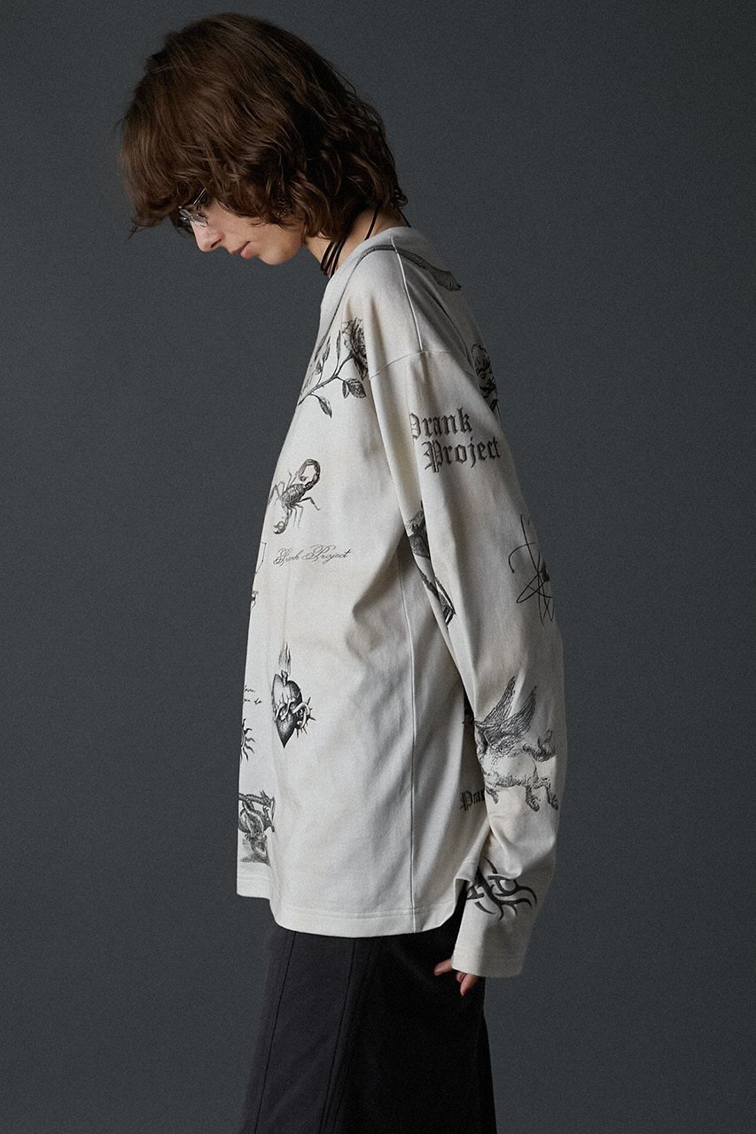 【プランク プロジェクト/PRANK PROJECT】のTATOOプリントロングスリーブTEE / Tattoo Printed Long Sleeve TEE 人気、トレンドファッション・服の通販 founy(ファニー) 　ファッション　Fashion　レディースファッション　Fashion for Women　トップス・カットソー　Cut & Sew Tops　シャツ・ブラウス・オフィスカジュアル　Elegant Blouses & Button-Ups　ロングTシャツ・Tシャツ　Longline T-Shirts & Tees　カットソー・ベーシックTシャツ　Cut-and-Sewn Tops / Stretch Tees & Basics　カットソー　Cut and Sewn Top　スリーブ　Sleeve, Long Sleeve / Short Sleeve　プリント　Print, Printed Pattern　モチーフ　Motif, Design Theme　ロング　Long, Long-Length　ヴィンテージ　Vintage Style　other-3|ID: prp329100004066702 ipo3291000000032896252