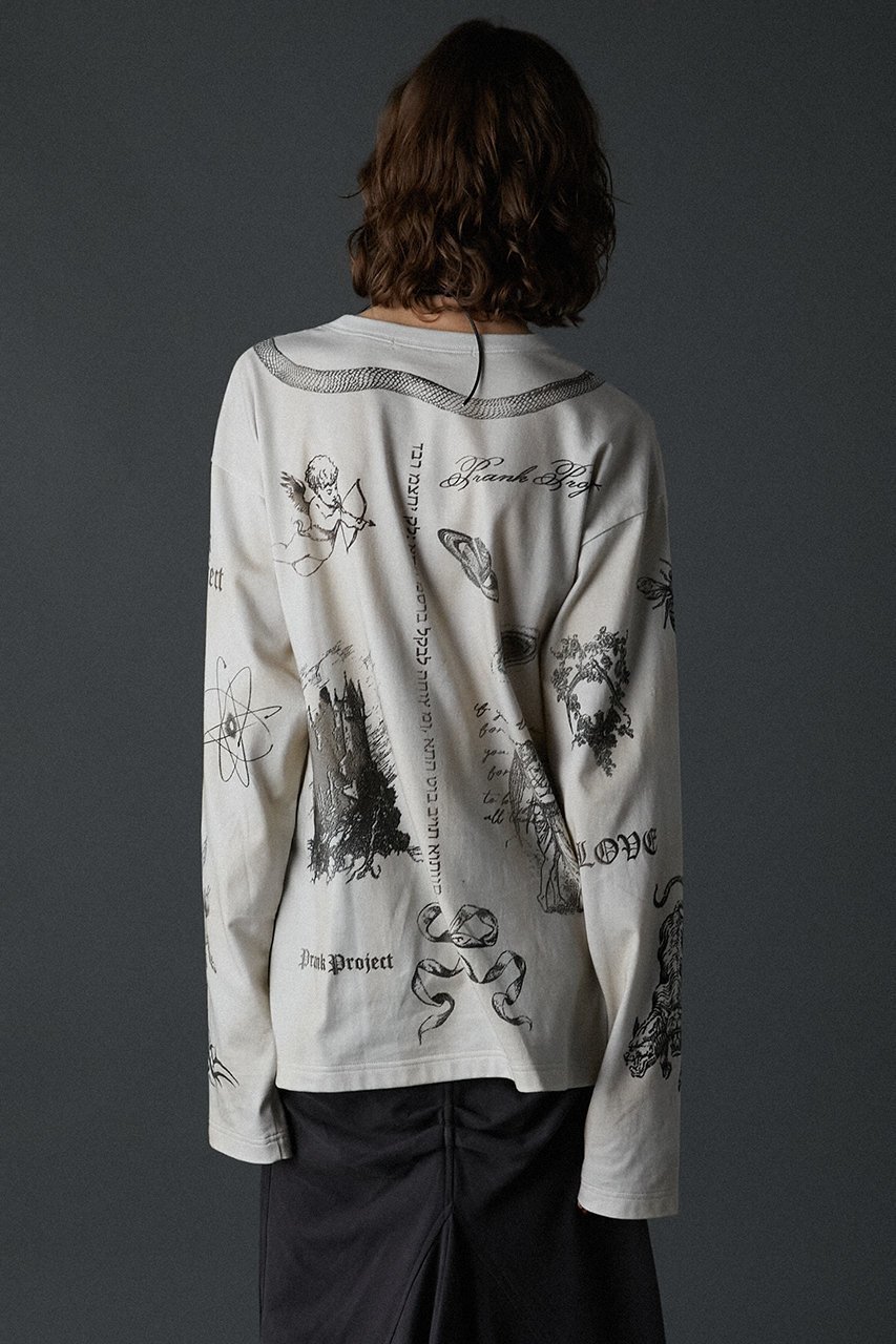 【プランク プロジェクト/PRANK PROJECT】のTATOOプリントロングスリーブTEE / Tattoo Printed Long Sleeve TEE 人気、トレンドファッション・服の通販 founy(ファニー) 　ファッション　Fashion　レディースファッション　Fashion for Women　トップス・カットソー　Cut & Sew Tops　シャツ・ブラウス・オフィスカジュアル　Elegant Blouses & Button-Ups　ロングTシャツ・Tシャツ　Longline T-Shirts & Tees　カットソー・ベーシックTシャツ　Cut-and-Sewn Tops / Stretch Tees & Basics　カットソー　Cut and Sewn Top　スリーブ　Sleeve, Long Sleeve / Short Sleeve　プリント　Print, Printed Pattern　モチーフ　Motif, Design Theme　ロング　Long, Long-Length　ヴィンテージ　Vintage Style　other-4|ID: prp329100004066702 ipo3291000000032896258