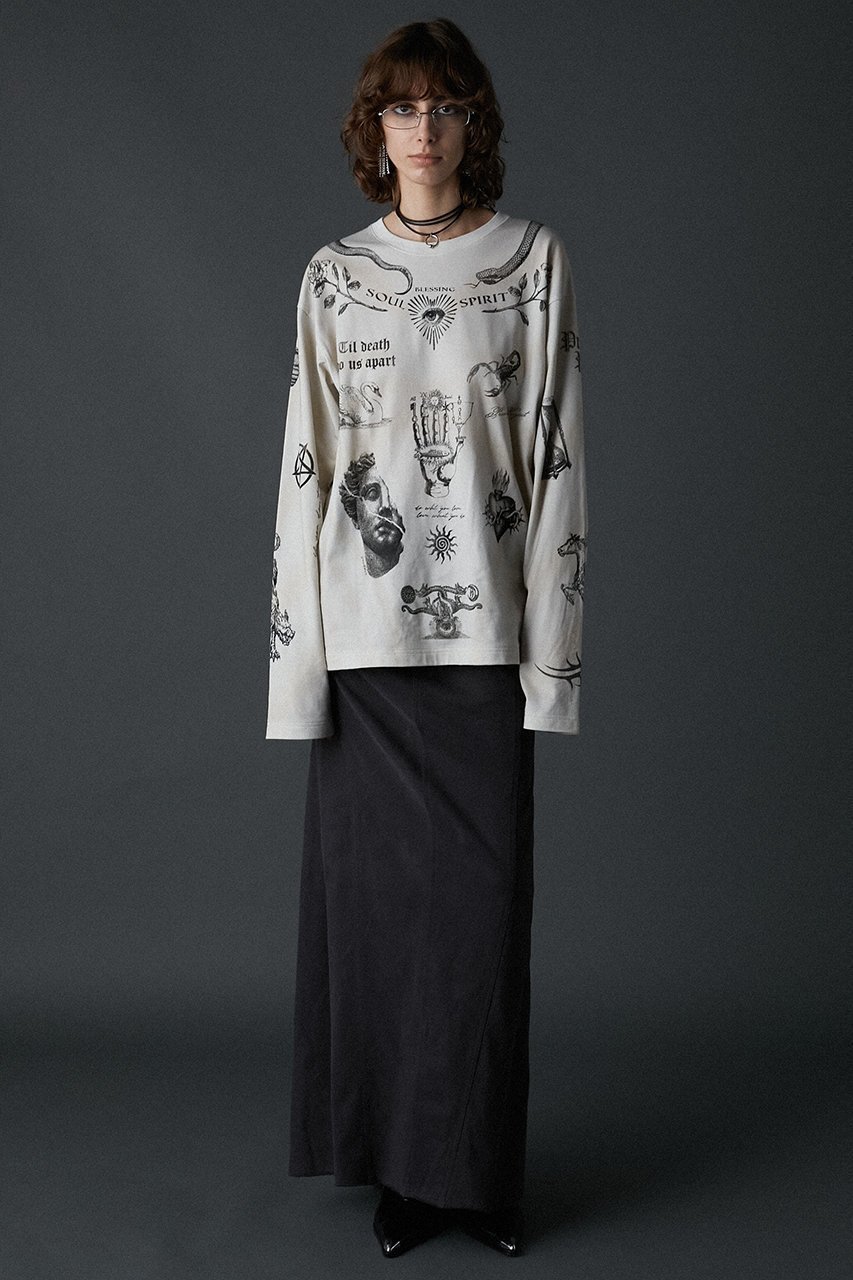 【プランク プロジェクト/PRANK PROJECT】のTATOOプリントロングスリーブTEE / Tattoo Printed Long Sleeve TEE 人気、トレンドファッション・服の通販 founy(ファニー) 　ファッション　Fashion　レディースファッション　Fashion for Women　トップス・カットソー　Cut & Sew Tops　シャツ・ブラウス・オフィスカジュアル　Elegant Blouses & Button-Ups　ロングTシャツ・Tシャツ　Longline T-Shirts & Tees　カットソー・ベーシックTシャツ　Cut-and-Sewn Tops / Stretch Tees & Basics　カットソー　Cut and Sewn Top　スリーブ　Sleeve, Long Sleeve / Short Sleeve　プリント　Print, Printed Pattern　モチーフ　Motif, Design Theme　ロング　Long, Long-Length　ヴィンテージ　Vintage Style　other-6|ID: prp329100004066702 ipo3291000000032896265