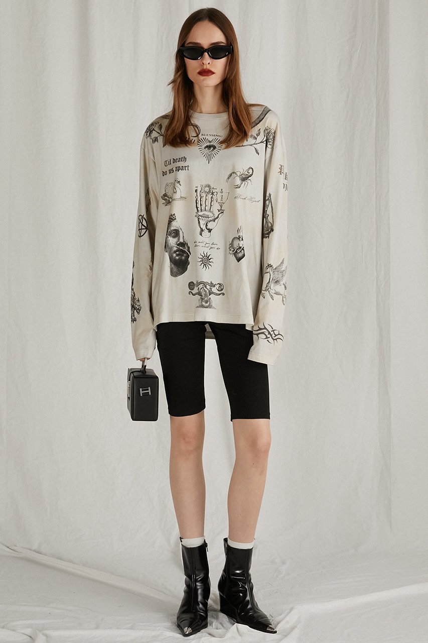 【プランク プロジェクト/PRANK PROJECT】のTATOOプリントロングスリーブTEE / Tattoo Printed Long Sleeve TEE 人気、トレンドファッション・服の通販 founy(ファニー) 　ファッション　Fashion　レディースファッション　Fashion for Women　トップス・カットソー　Cut & Sew Tops　シャツ・ブラウス・オフィスカジュアル　Elegant Blouses & Button-Ups　ロングTシャツ・Tシャツ　Longline T-Shirts & Tees　カットソー・ベーシックTシャツ　Cut-and-Sewn Tops / Stretch Tees & Basics　カットソー　Cut and Sewn Top　スリーブ　Sleeve, Long Sleeve / Short Sleeve　プリント　Print, Printed Pattern　モチーフ　Motif, Design Theme　ロング　Long, Long-Length　ヴィンテージ　Vintage Style　other-7|ID: prp329100004066702 ipo3291000000032896269