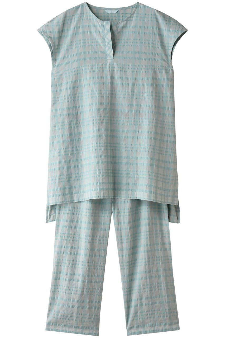 【キッドブルー/KID BLUE】の24サッカーチェックパジャマ インテリア・キッズ・メンズ・レディースファッション・服の通販 founy(ファニー) 　ファッション　Fashion　レディースファッション　Fashion for Women　サッカー　Seersucker, Summer Fabric　シアー　Sheer, See-Through　チェック　Check, Plaid, Tartan　パジャマ　Pajamas, Sleepwear　半袖　Short Sleeve, Half Sleeve　サックス|ID: prp329100004066778 ipo3291000000032834632