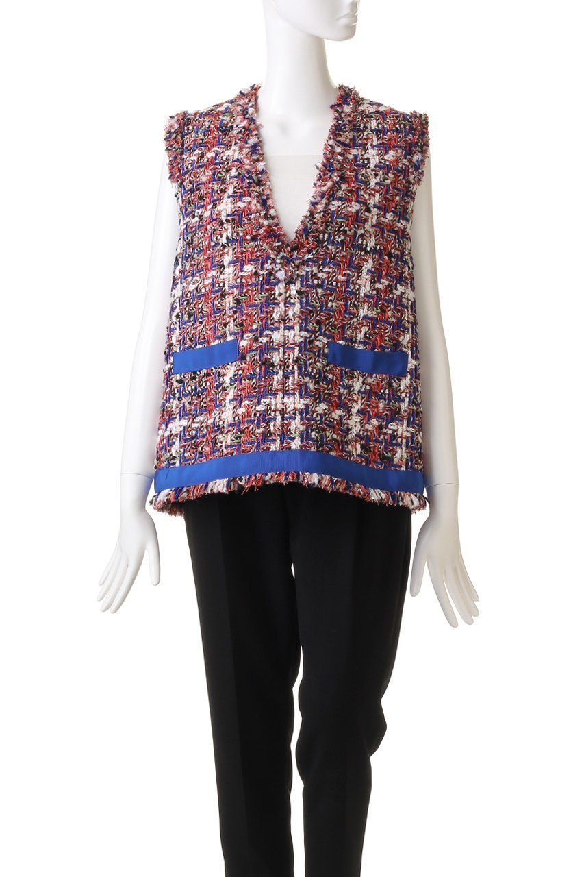 【ヒューエルミュージアム/hueLe Museum】の【STUMBLY】Vネックジレ 人気、トレンドファッション・服の通販 founy(ファニー) 　ファッション　Fashion　レディースファッション　Fashion for Women　アウター　Coat / Outerwear Collection　レディースジャケット・軽アウター　Jackets　シンプル　Simple, Minimal　ジャケット　Jacket, Outerwear　ツイード　Twill, Twill Weave　フリンジ　Fringe, Tassel　ベスト　Vest, Waistcoat　ミックス　Mix, Mixed Style　エレガント 上品　Elegant　other-2|ID: prp329100004073332 ipo3291000000035961570