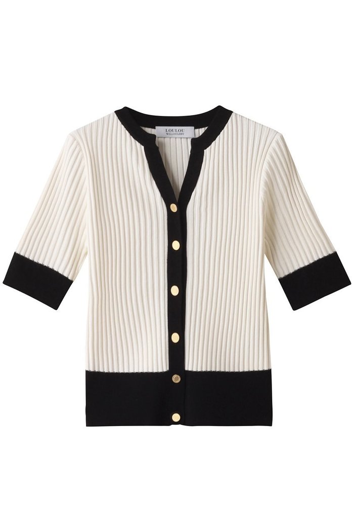 【アルアバイル/allureville】の【Loulou Willoughby】バイカラーキーネック5分袖カーディガン A インテリア・キッズ・メンズ・レディースファッション・服の通販 founy(ファウニー) https://founy.com/ ファッション Fashion レディースファッション Fashion for Women トップス・カットソー Cut & Sew Tops ニット Knit Tops & Sweaters カーディガン・羽織り Layered Style Cardigans カーディガン Cardigan, Knitwear クラシカル Classical, Vintage-Inspired コンパクト Compact, Small Size スリーブ Sleeve, Long Sleeve / Short Sleeve ハーフ Half, Half-Length |ID: prp329100004074547 ipo3291000000036531165