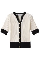 【アルアバイル/allureville】の【Loulou Willoughby】バイカラーキーネック5分袖カーディガン A 人気、トレンドファッション・服の通販 founy(ファニー) ファッション Fashion レディースファッション Fashion for Women トップス・カットソー Cut & Sew Tops ニット Knit Tops & Sweaters カーディガン・羽織り Layered Style Cardigans カーディガン Cardigan, Knitwear クラシカル Classical, Vintage-Inspired コンパクト Compact, Small Size スリーブ Sleeve, Long Sleeve / Short Sleeve ハーフ Half, Half-Length |ID:prp329100004074547