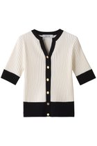 【アルアバイル/allureville】の【Loulou Willoughby】バイカラーキーネック5分袖カーディガン A ホワイト|ID: prp329100004074547 ipo3291000000036531166