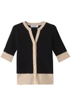 【アルアバイル/allureville】の【Loulou Willoughby】バイカラーキーネック5分袖カーディガン A ブラック|ID: prp329100004074547 ipo3291000000036531168