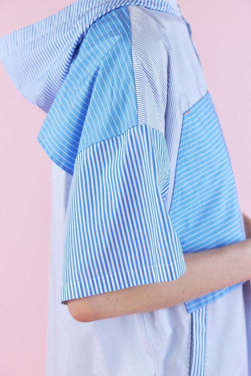 【ナゴンスタンス/nagonstans】のStripe Mix Hoodie SH/シャツ 人気、トレンドファッション・服の通販 founy(ファニー) 　ファッション　Fashion　レディースファッション　Fashion for Women　トップス・カットソー　Cut & Sew Tops　シャツ・ブラウス・オフィスカジュアル　Elegant Blouses & Button-Ups　おすすめ　Recommended / Our Picks　ショート　Short, Short Length　ストライプ　Stripe, Striped Pattern　スリーブ　Sleeve, Long Sleeve / Short Sleeve　ポケット　Pocket, Pocket Detail　メッシュ　Mesh, Net Fabric　ヨーク　Yoke, Yoke Design　夏　Summer　other-8|ID: prp329100004076140 ipo3291000000035823392