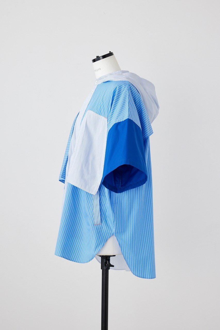 【ナゴンスタンス/nagonstans】のStripe Mix Hoodie SH/シャツ 人気、トレンドファッション・服の通販 founy(ファニー) 　ファッション　Fashion　レディースファッション　Fashion for Women　トップス・カットソー　Cut & Sew Tops　シャツ・ブラウス・オフィスカジュアル　Elegant Blouses & Button-Ups　おすすめ　Recommended / Our Picks　ショート　Short, Short Length　ストライプ　Stripe, Striped Pattern　スリーブ　Sleeve, Long Sleeve / Short Sleeve　ポケット　Pocket, Pocket Detail　メッシュ　Mesh, Net Fabric　ヨーク　Yoke, Yoke Design　夏　Summer　other-2|ID: prp329100004076140 ipo3291000000036740122